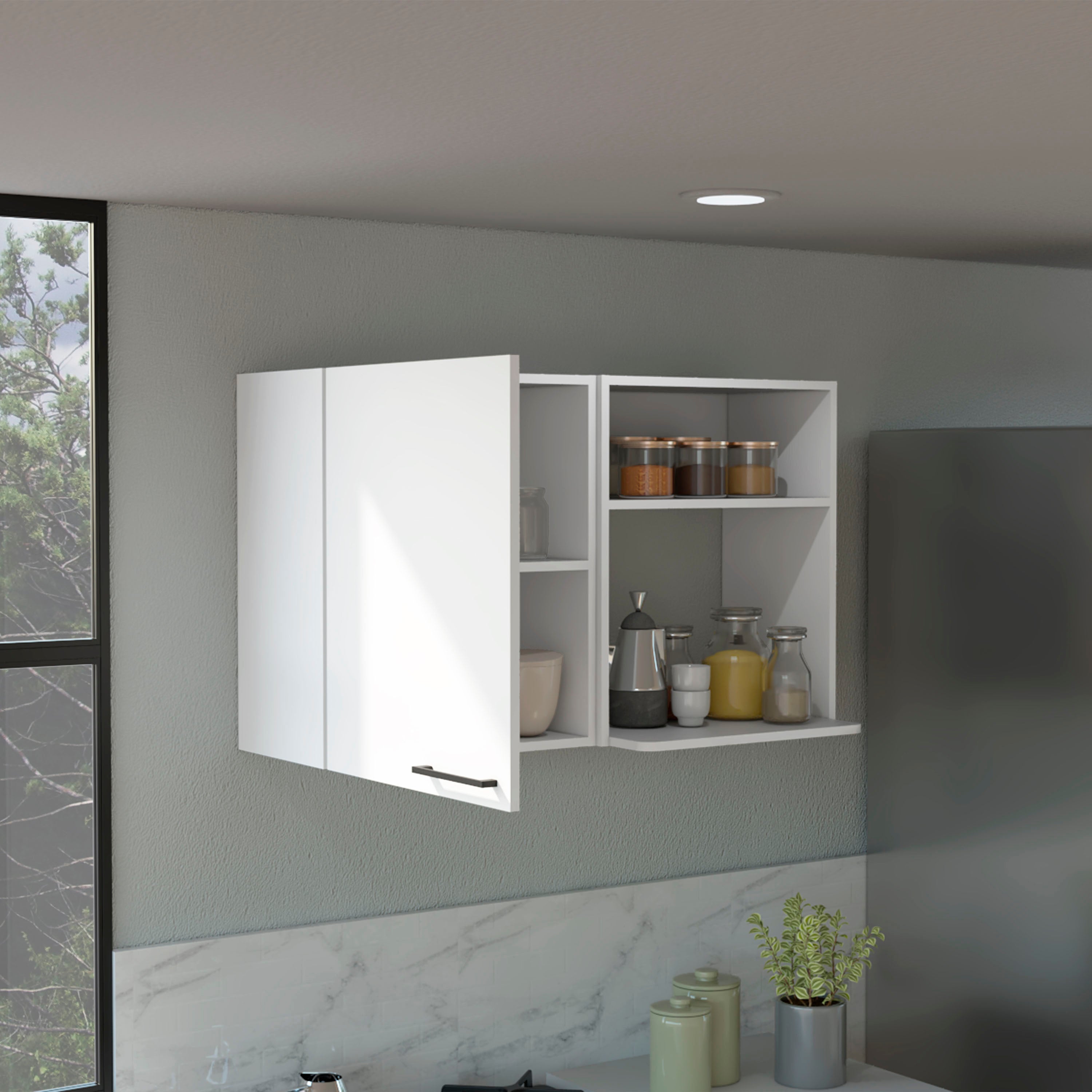 Salento 2 Stackable Wall-Mounted Storage Cabinet with 2 Side Shelf, White - Luciddepo