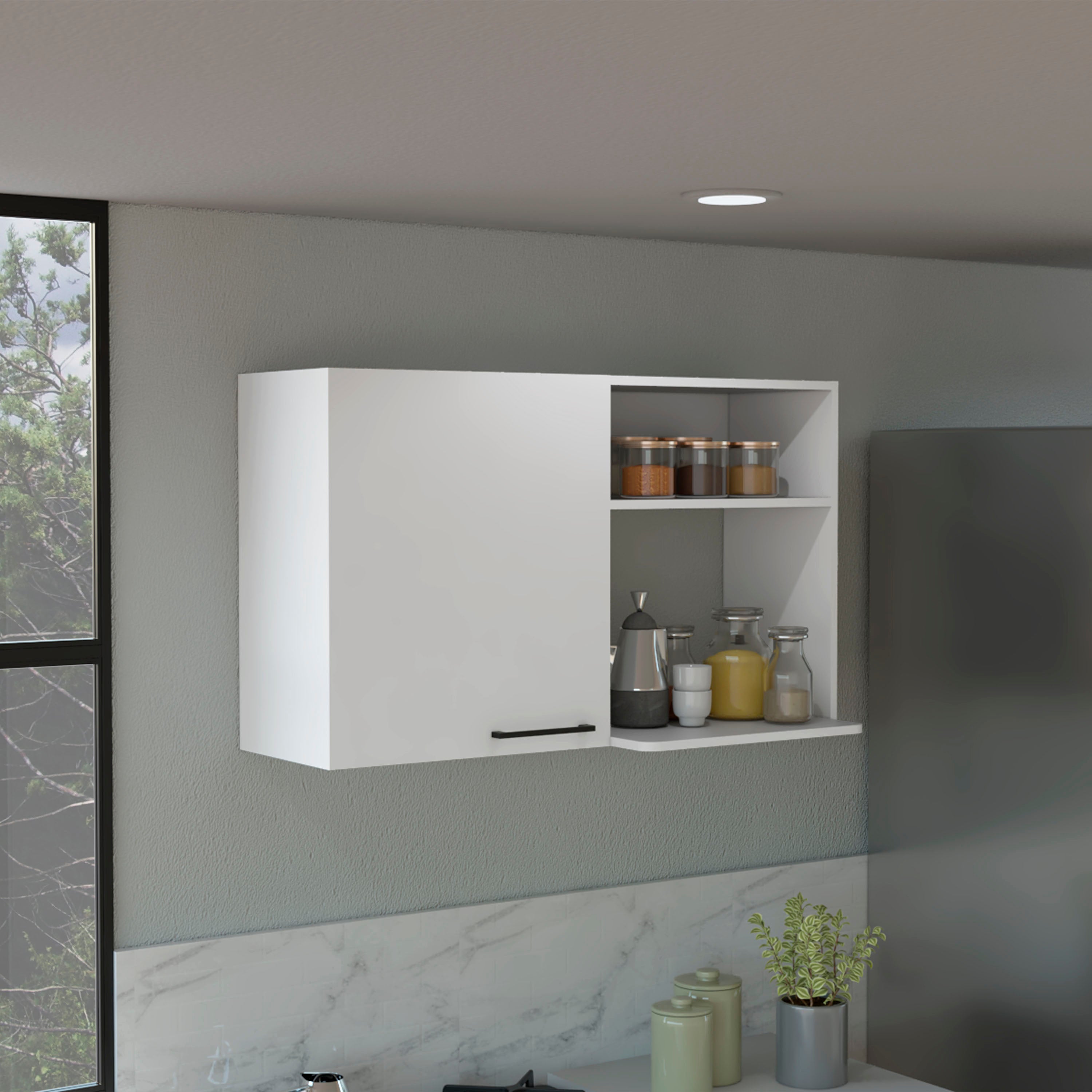 Salento 2 Stackable Wall-Mounted Storage Cabinet with 2 Side Shelf, White - Luciddepo