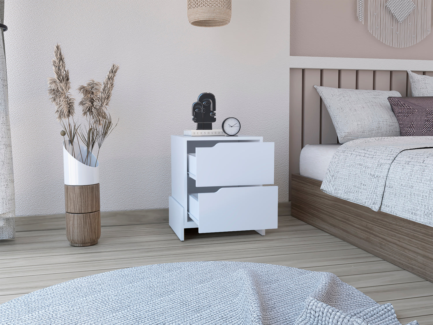 Haines Nightstand with 2-Drawers, End Table with Sturdy Base, White - Luciddepo