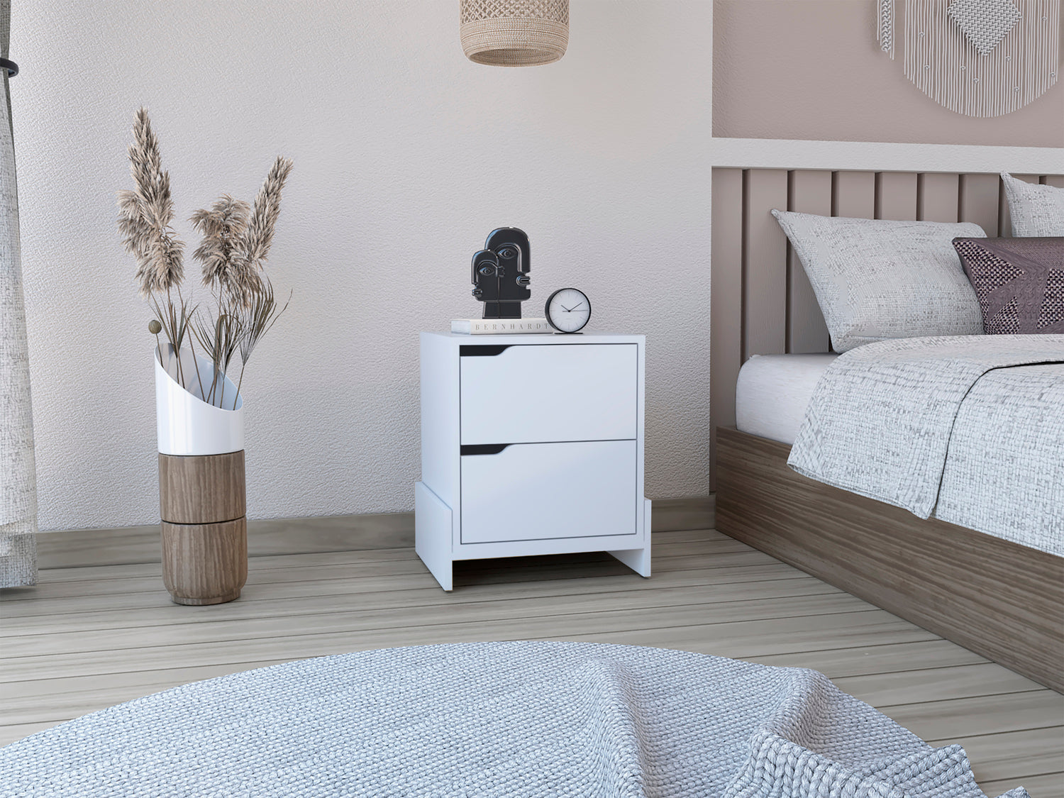 Haines Nightstand with 2-Drawers, End Table with Sturdy Base, White - Luciddepo