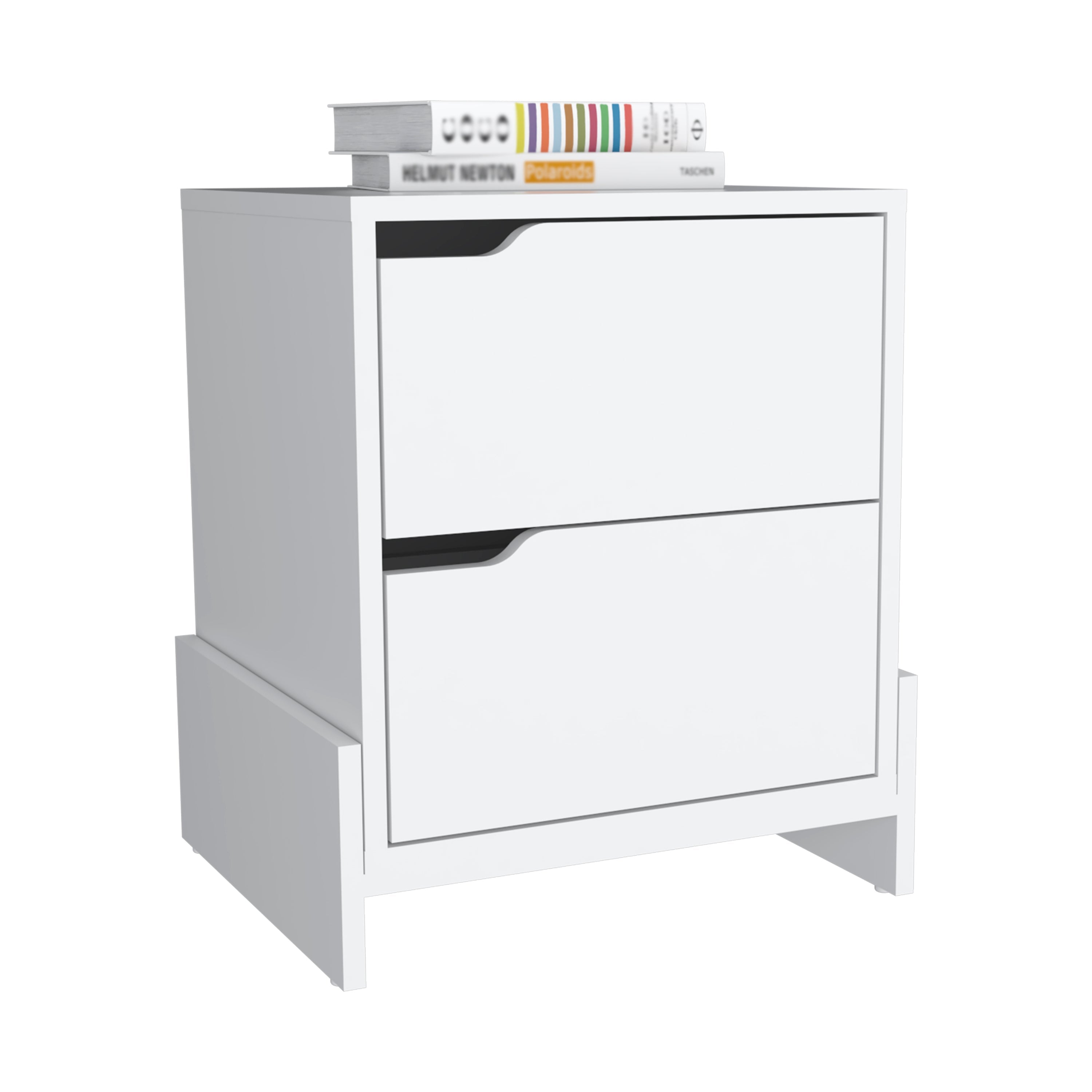 Haines Nightstand with 2-Drawers, End Table with Sturdy Base, White - Luciddepo