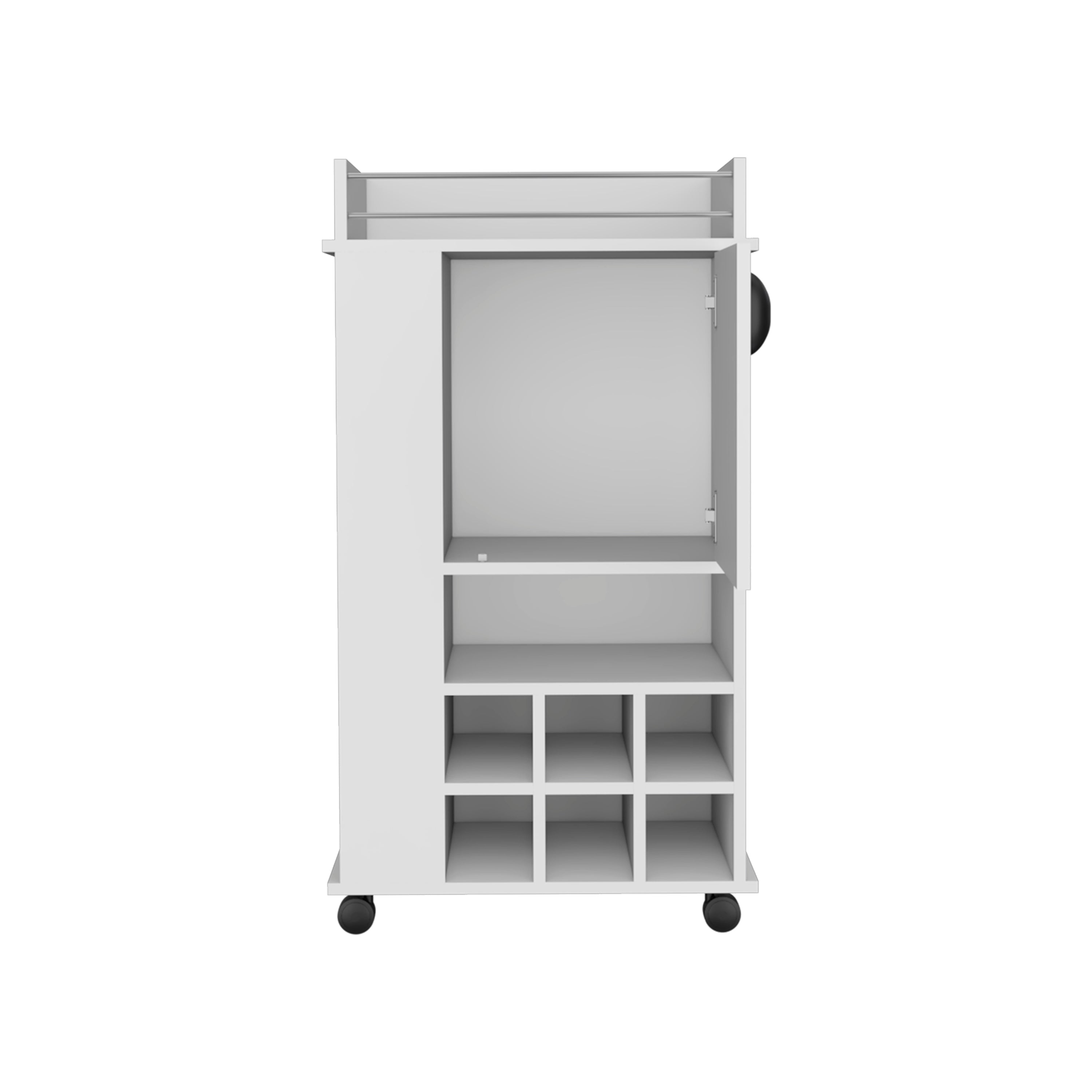 Fraser Bar Cart with 6 Built-in Wine Rack and Casters, White - Luciddepo