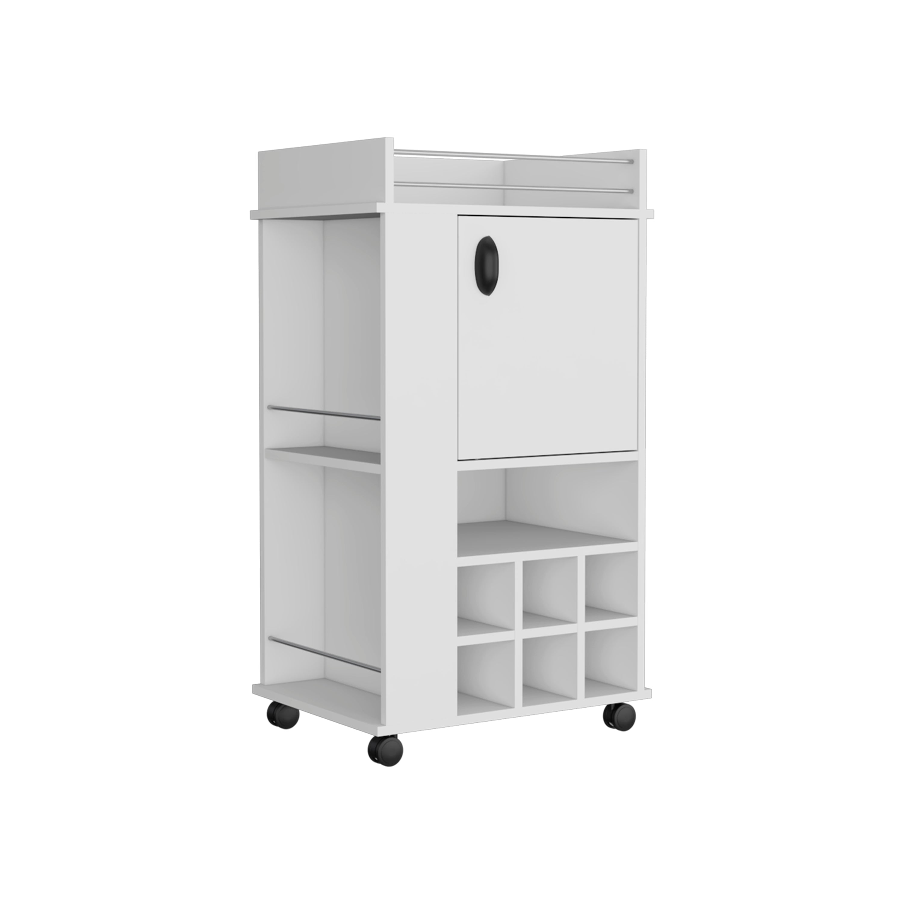 Fraser Bar Cart with 6 Built-in Wine Rack and Casters, White - Luciddepo