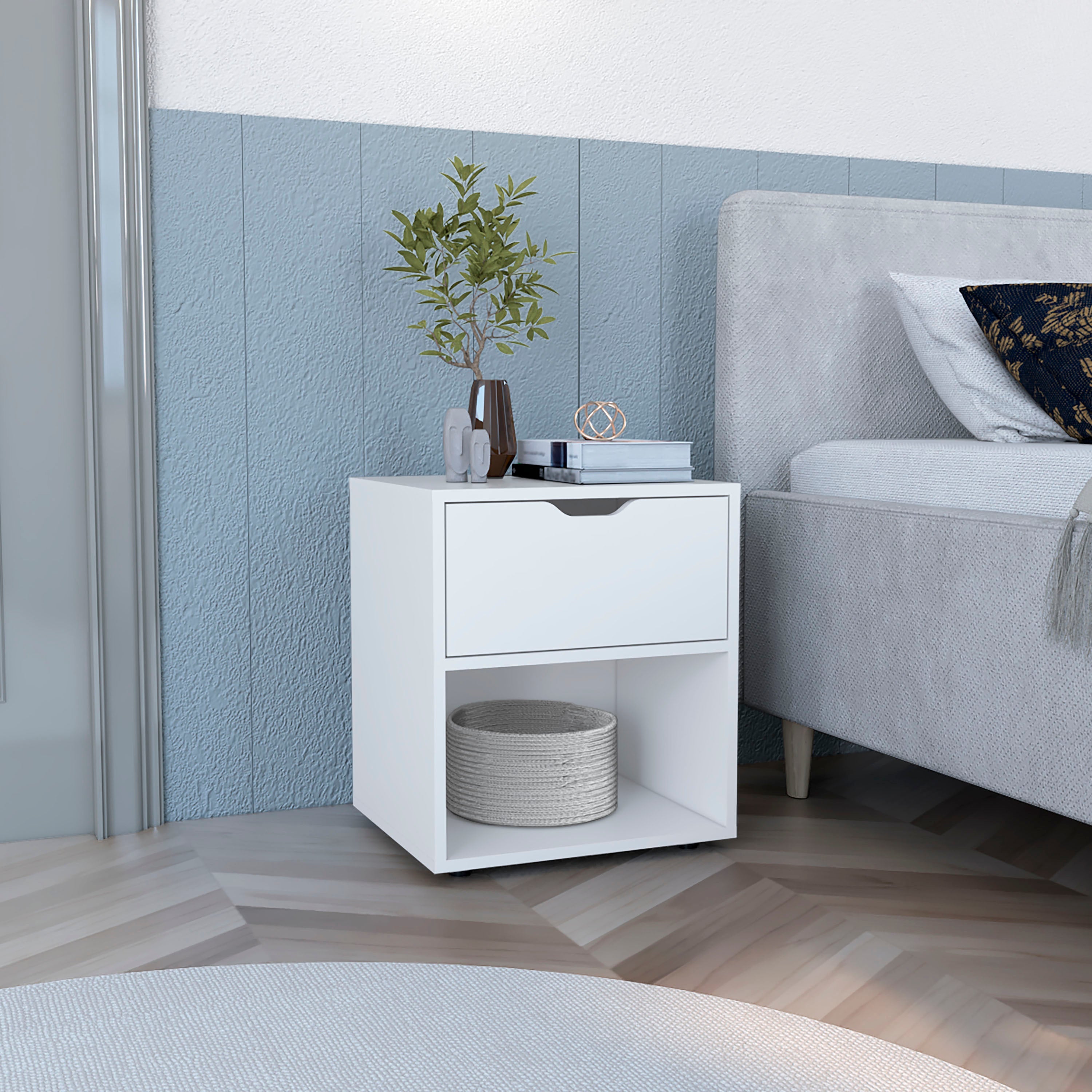 Adak 19.7" H Nightstand End Table with Open Shelf,White - Luciddepo