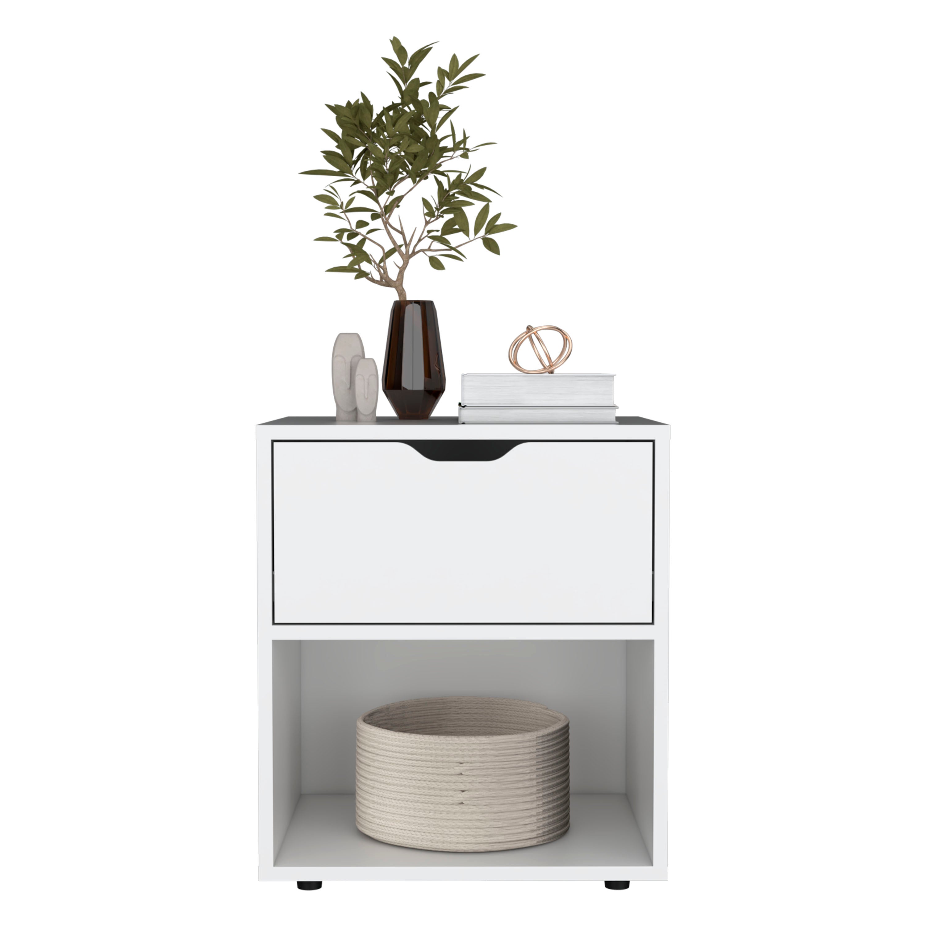 Adak 19.7" H Nightstand End Table with Open Shelf,White - Luciddepo
