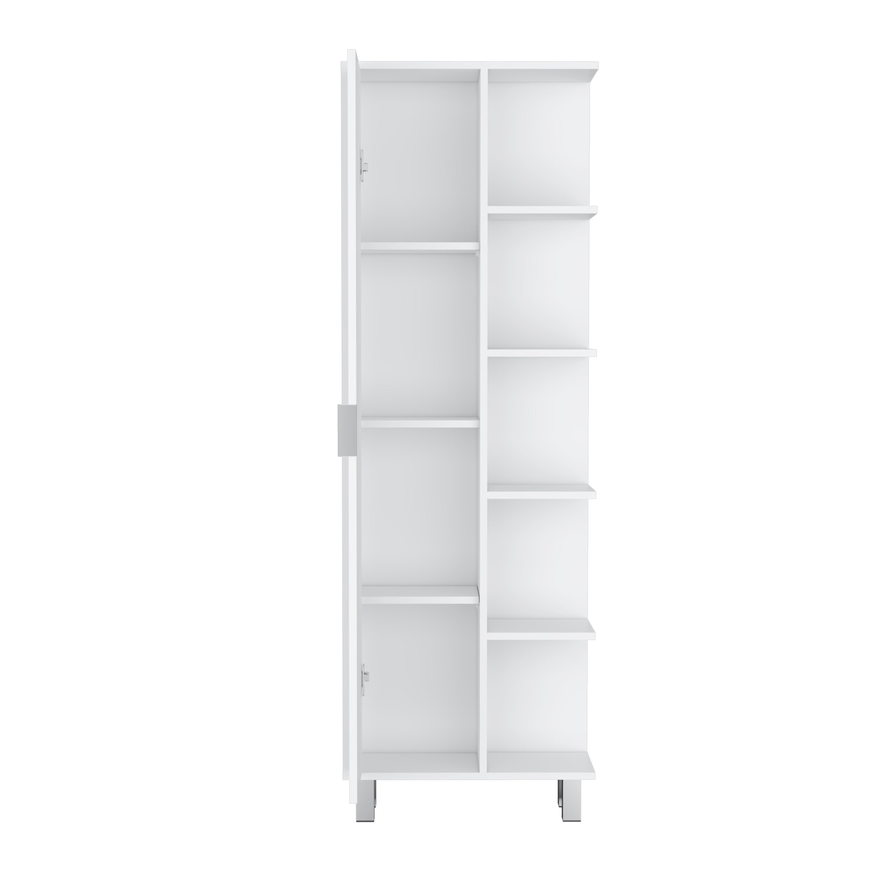 Keller 63" H Linen Cabinet, with 1 door and 9 shelves, White - Luciddepo