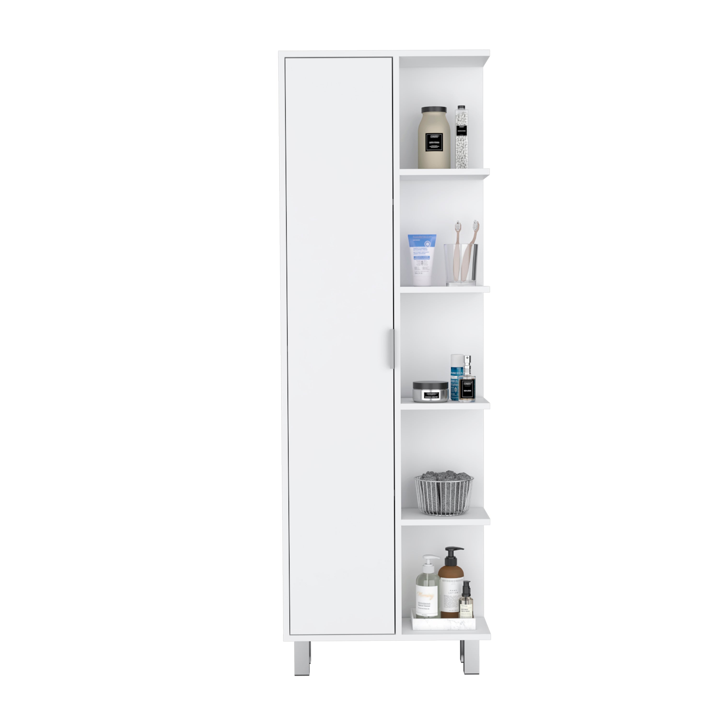Keller 63" H Linen Cabinet, with 1 door and 9 shelves, White - Luciddepo