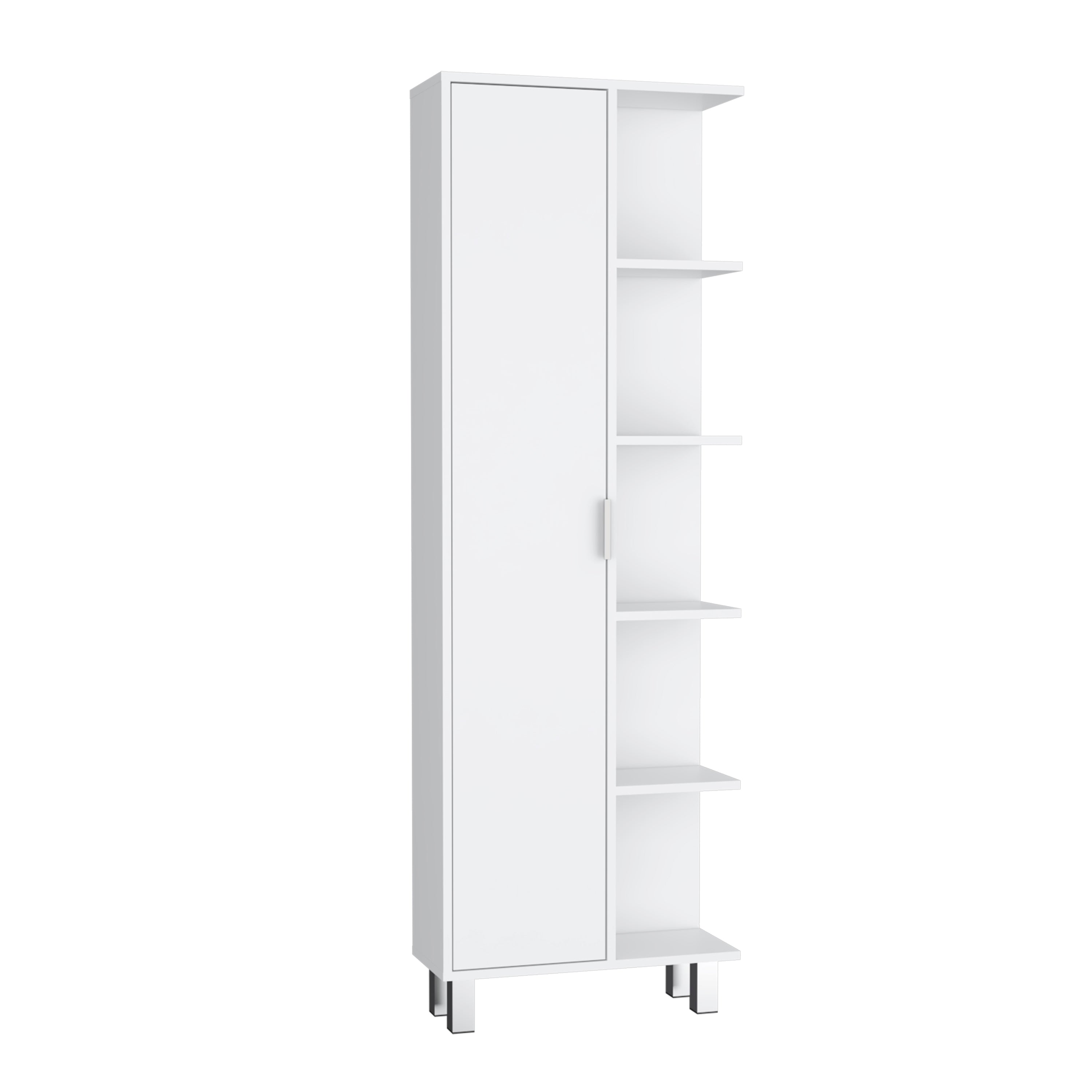 Keller 63" H Linen Cabinet, with 1 door and 9 shelves, White - Luciddepo