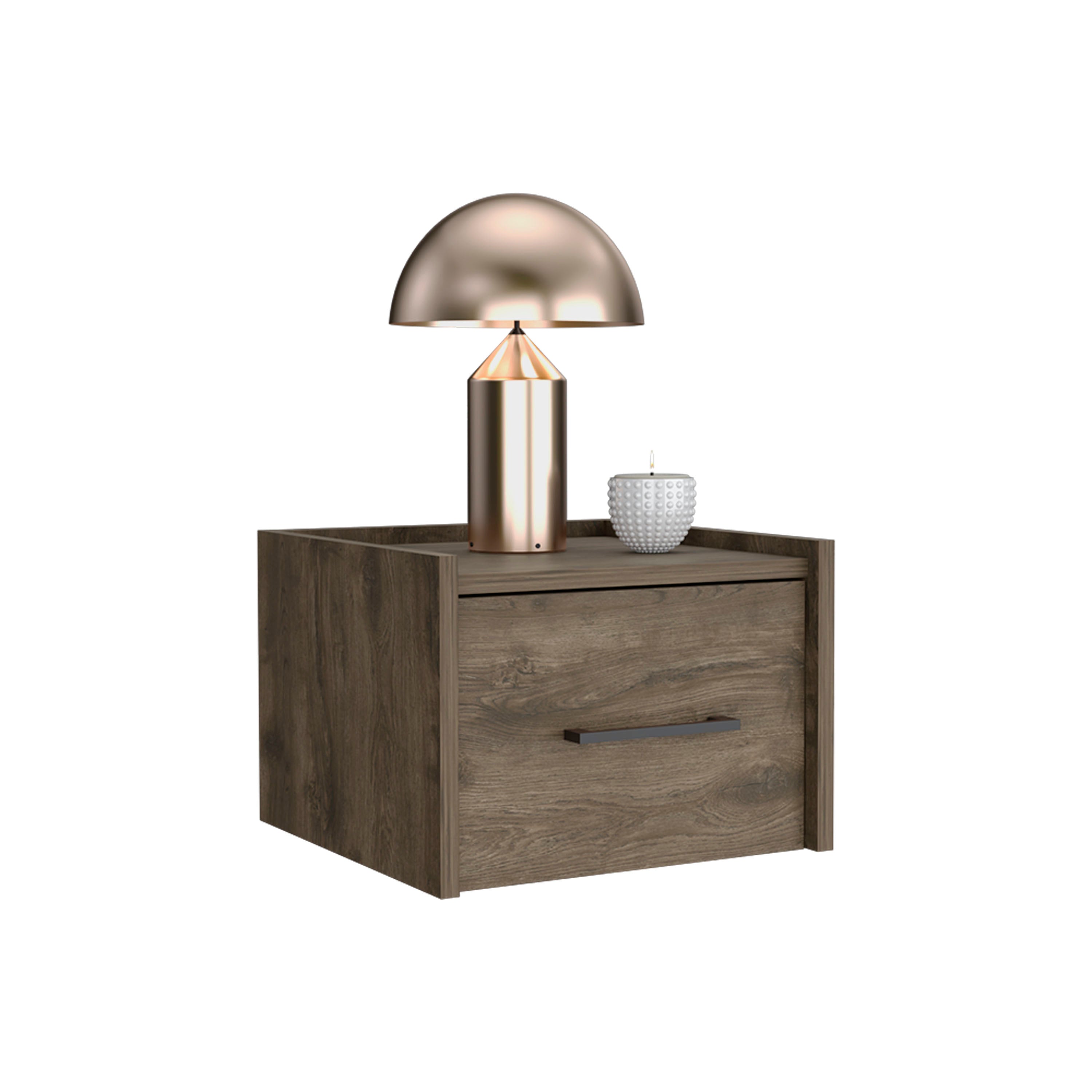 Yorktown Floating Nightstand 9.8" H,Space Saving Design,Handy Drawer,Dark Brown - Luciddepo