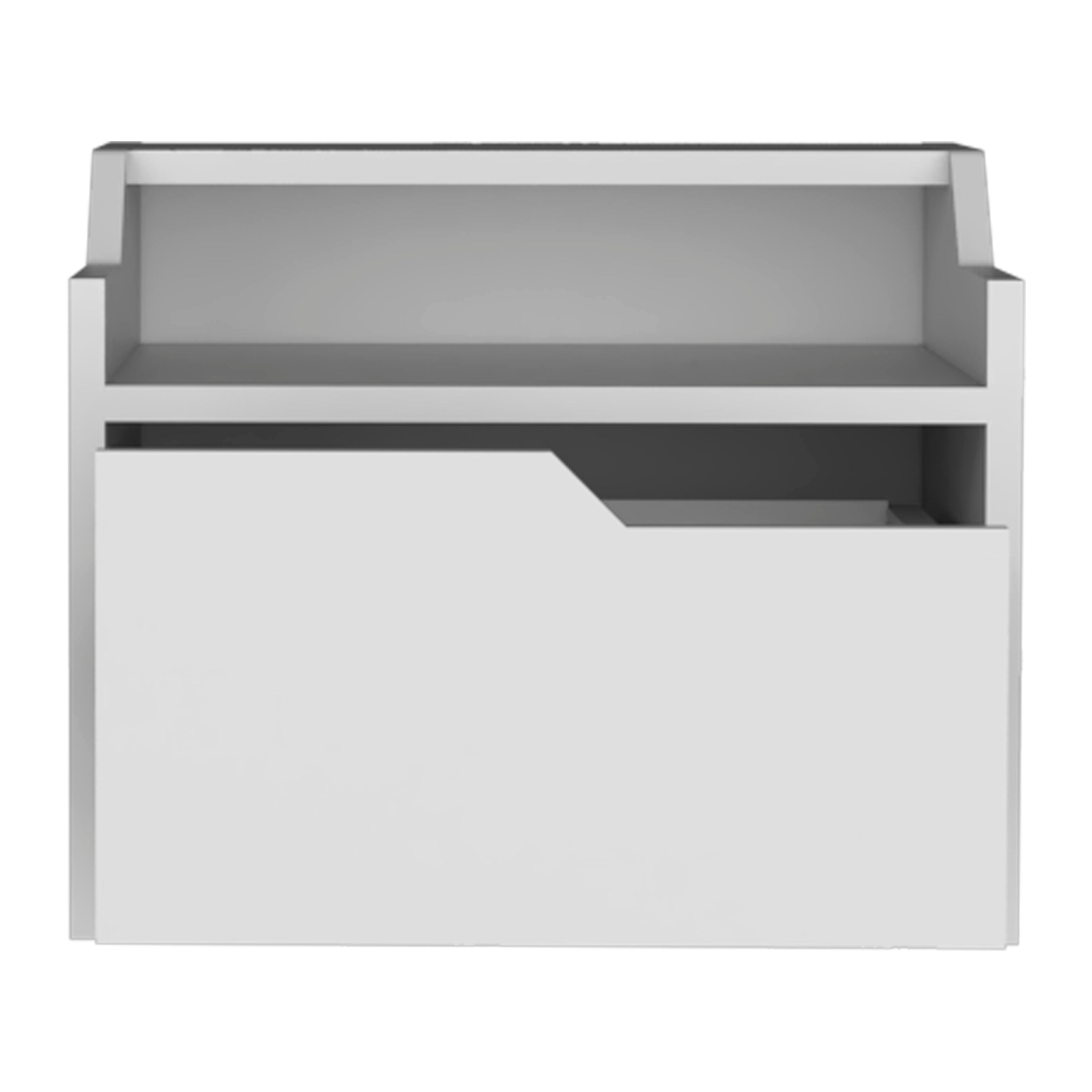 Winchester Floating Nightstand, Modern Dual-Tier Design with Spacious Single Drawer Storage, White - Luciddepo