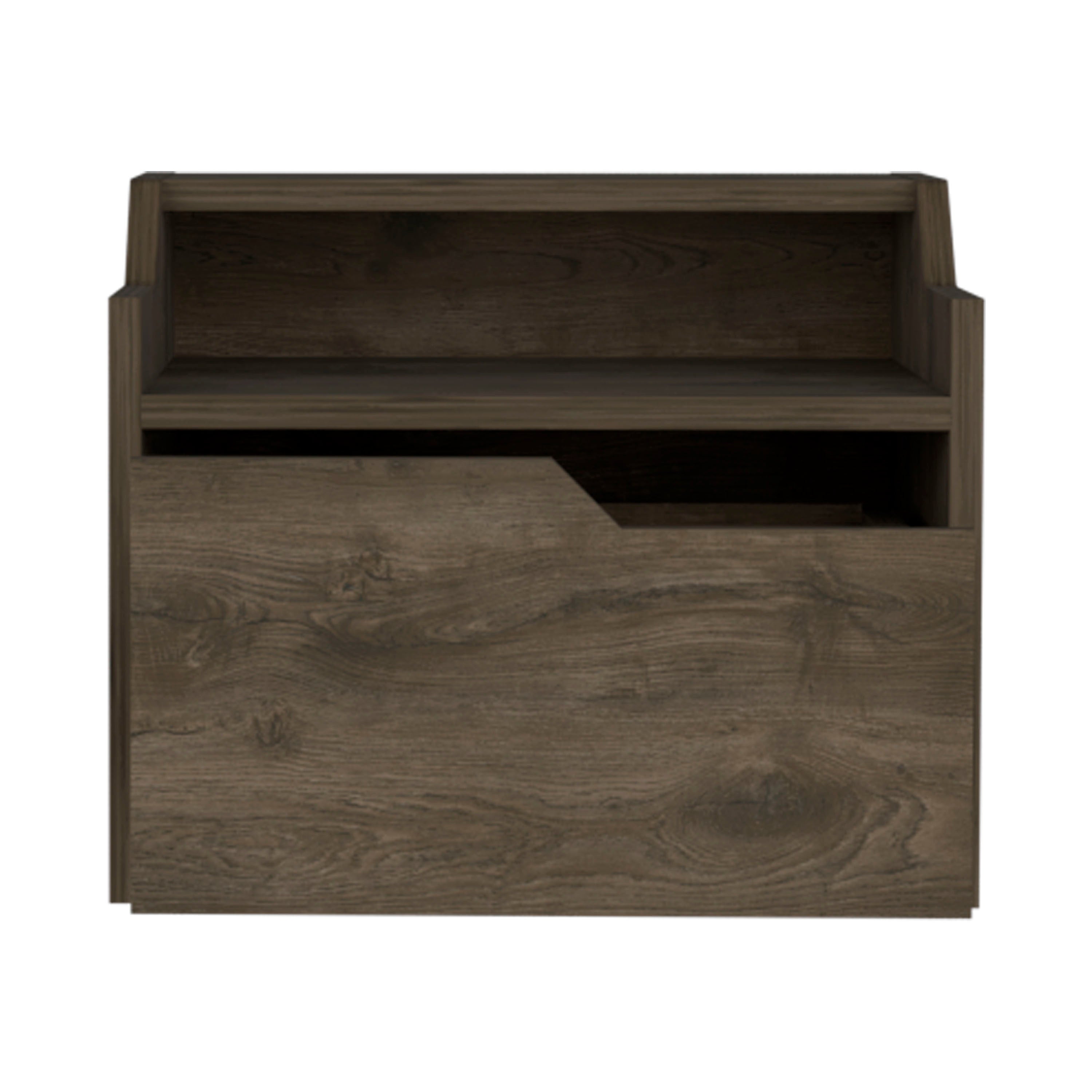 Winchester Floating Nightstand, Modern Dual-Tier Design with Spacious Single Drawer Storage, Dark Brown - Luciddepo