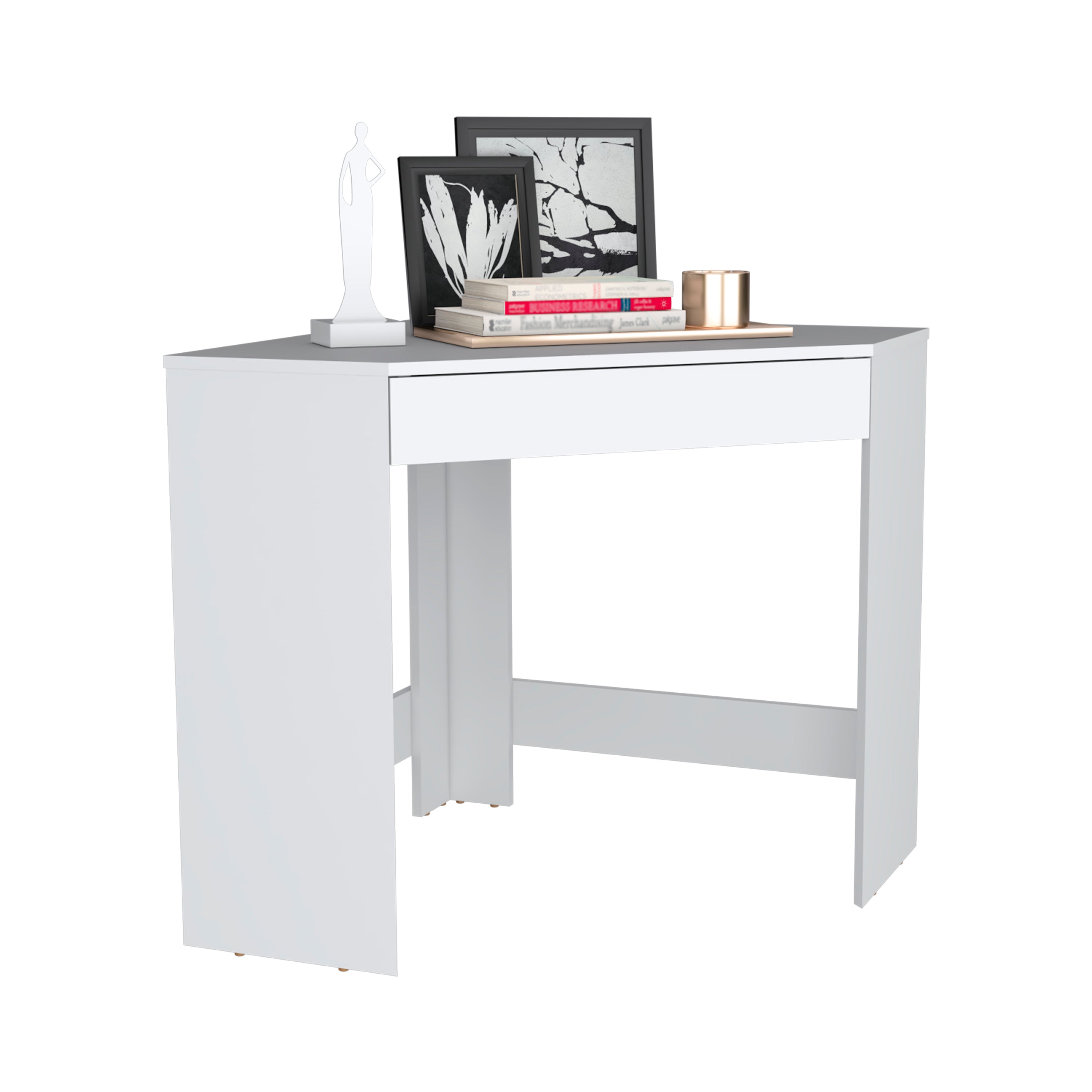 Savoy Corner Desk with Compact Design and Drawer, White - Luciddepo