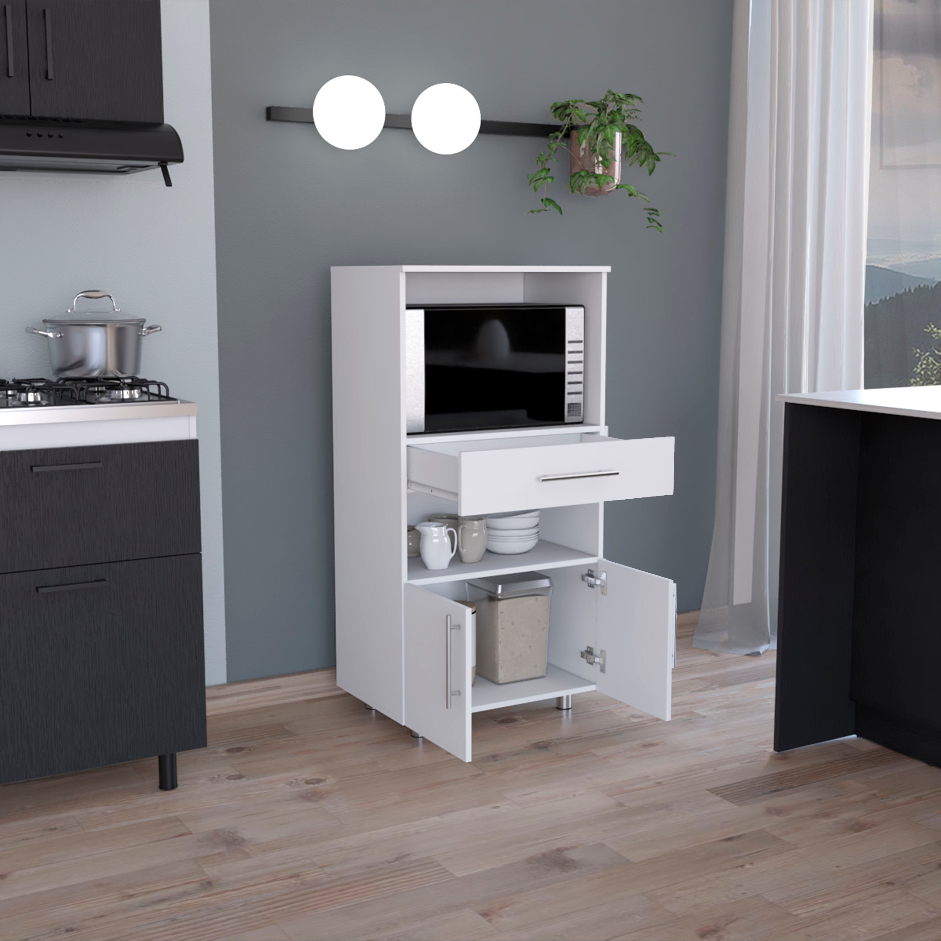Wales Kitchen Pantry with 2 shelves and 2 doors, White - Luciddepo