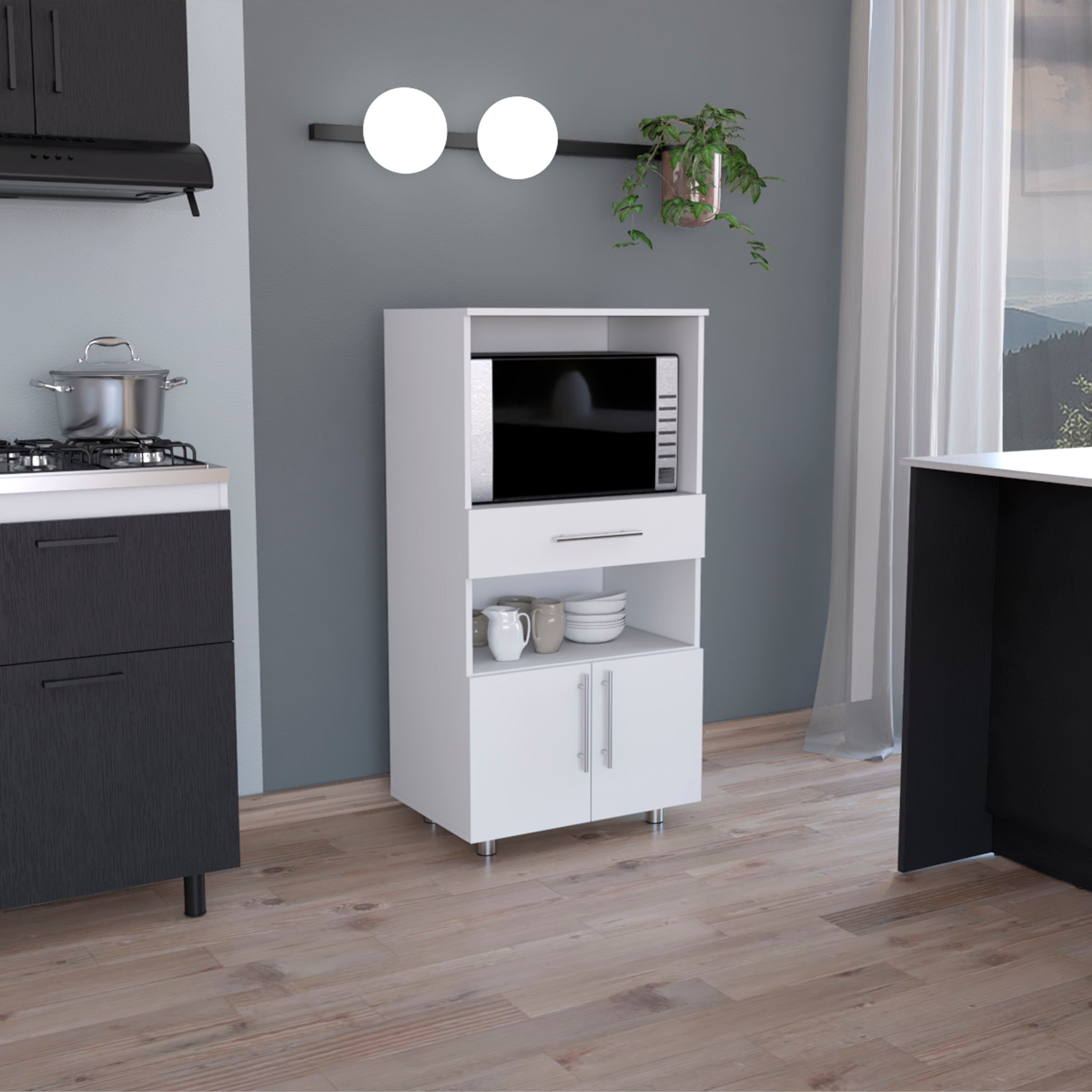 Wales Kitchen Pantry with 2 shelves and 2 doors, White - Luciddepo
