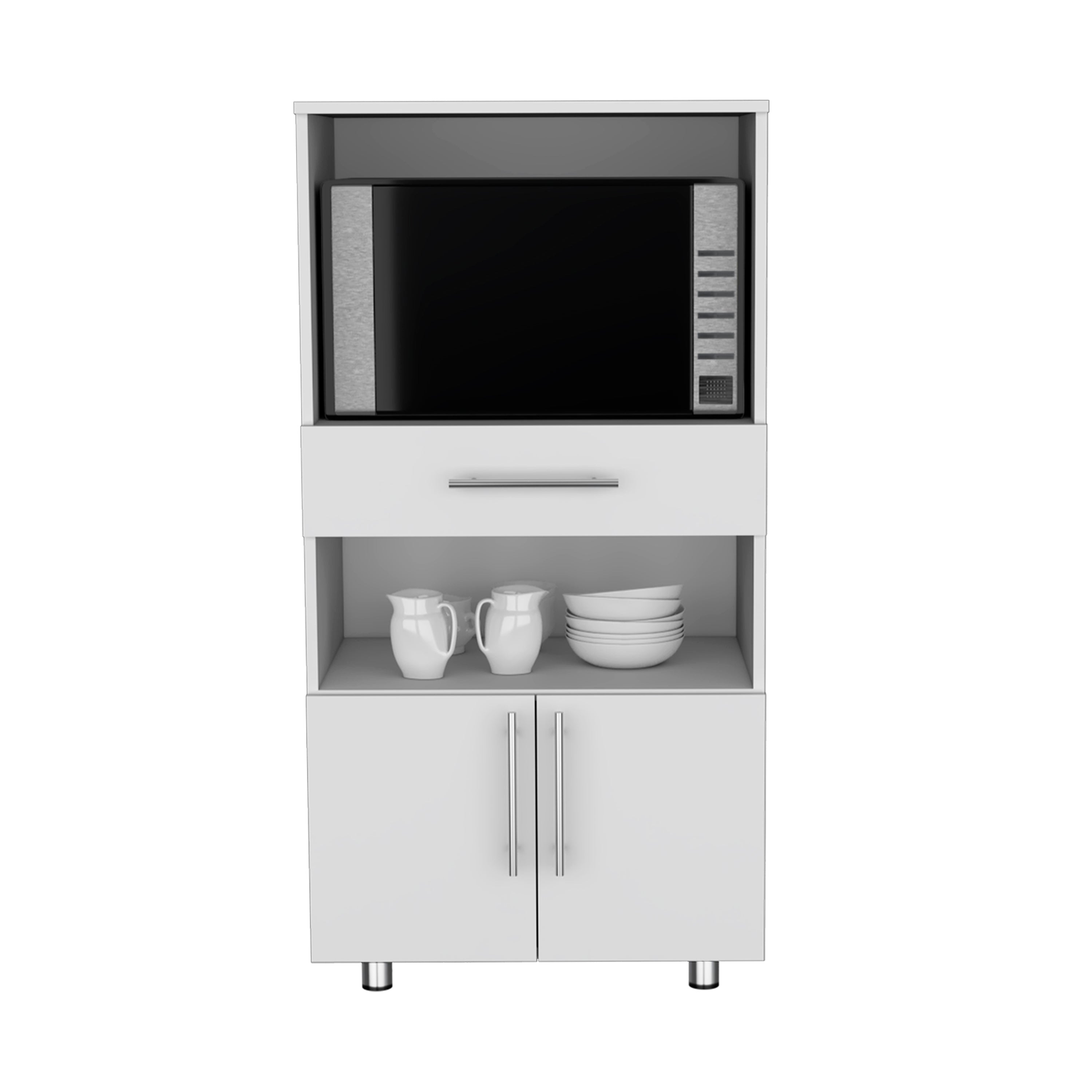 Wales Kitchen Pantry with 2 shelves and 2 doors, White - Luciddepo