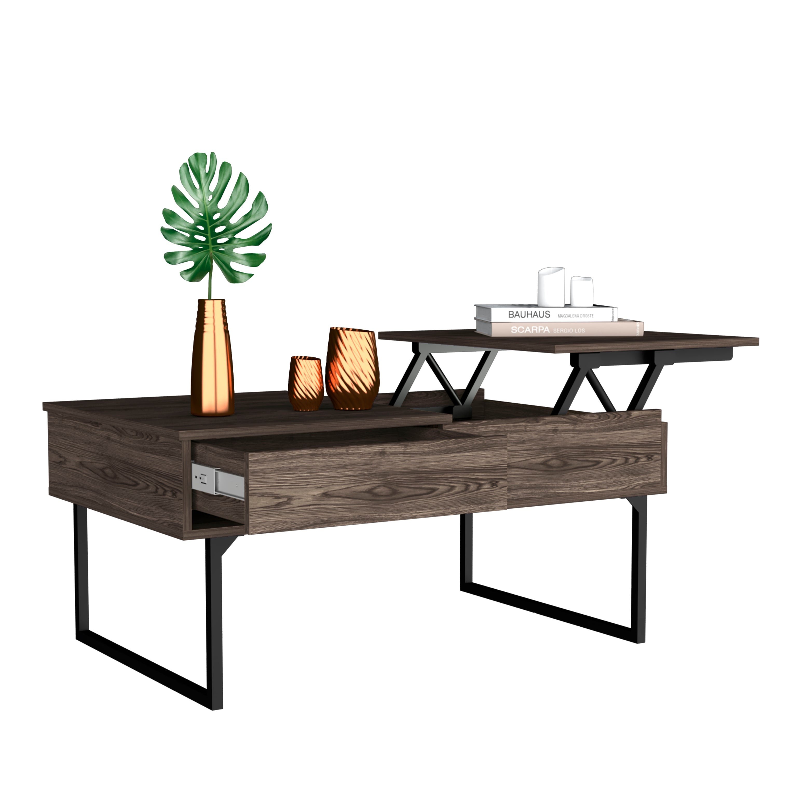 Manila Lift Top Coffee Table, One Drawer, Dark Walnut - Luciddepo