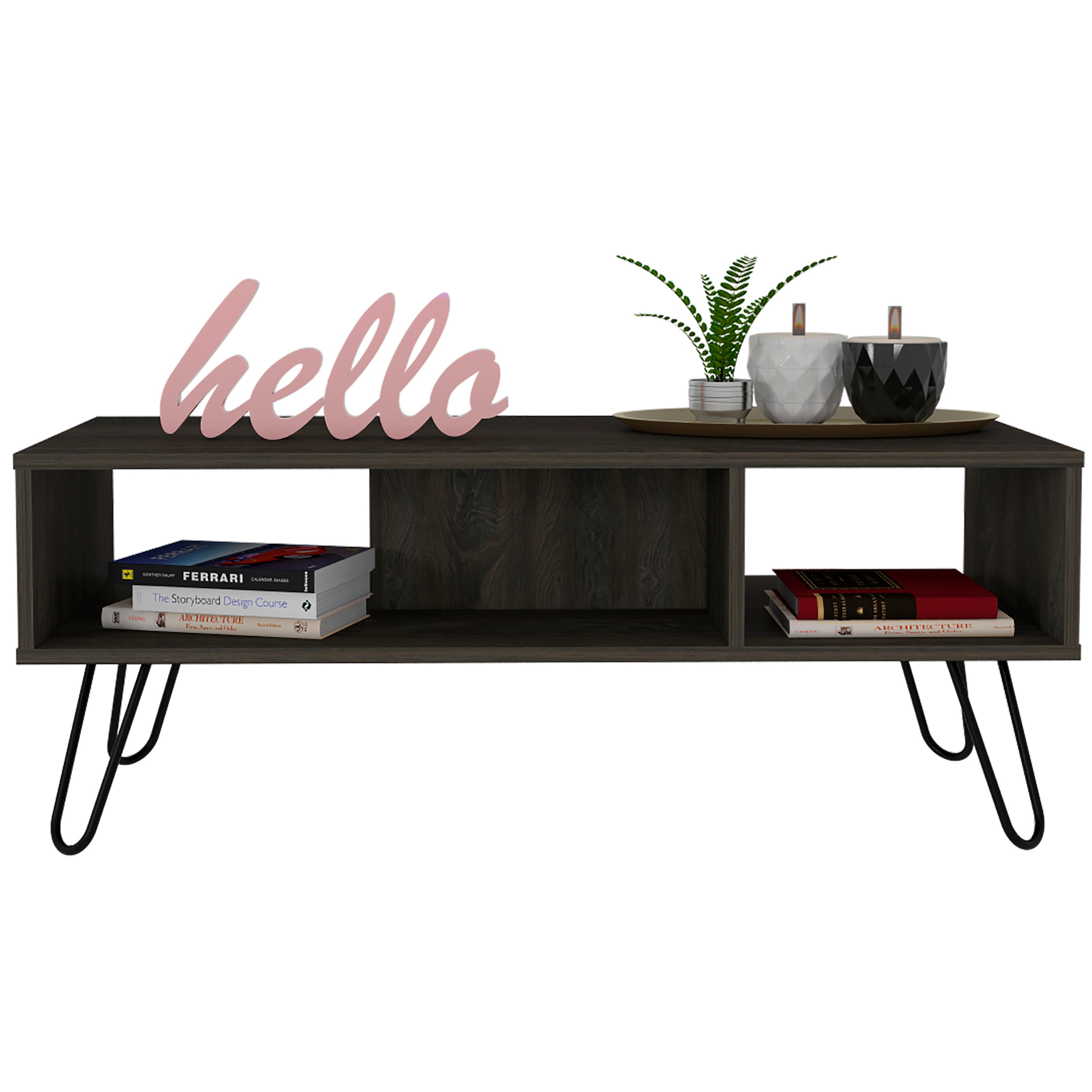 Vassel Coffee Table, Four Legs, Two Shelves, Espresso - Luciddepo