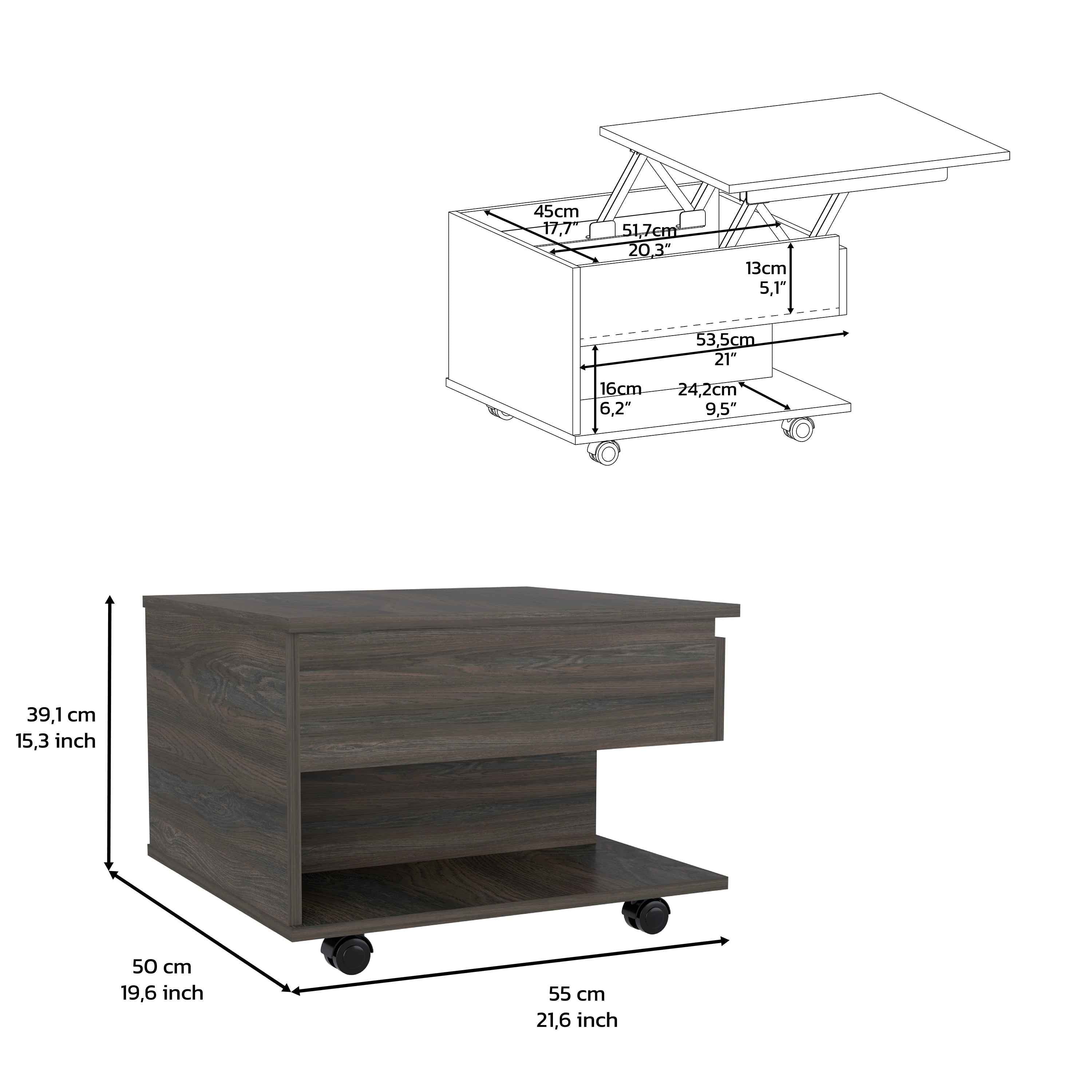 DEPOT E-SHOP Babel Lift Top Coffee Table with Casters and One Shelf, Carbon Espresso