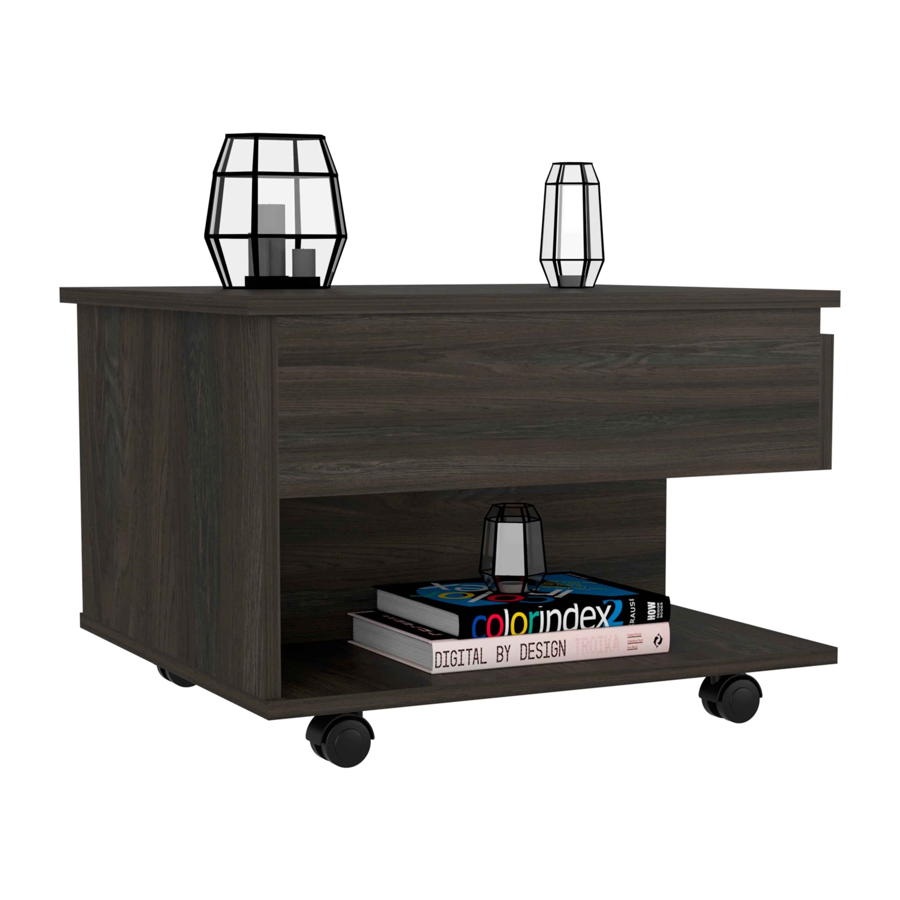 DEPOT E-SHOP Babel Lift Top Coffee Table with Casters and One Shelf, Carbon Espresso