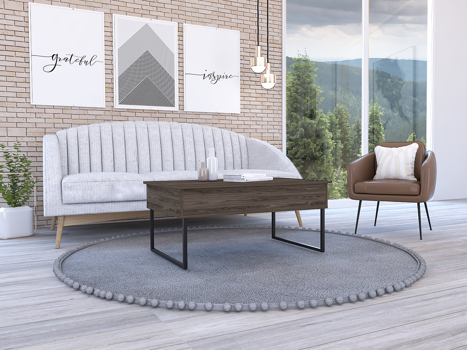 Viena Lift Top Coffee Table, Flexible Shelf, Two Legs , Dark Walnut - Luciddepo