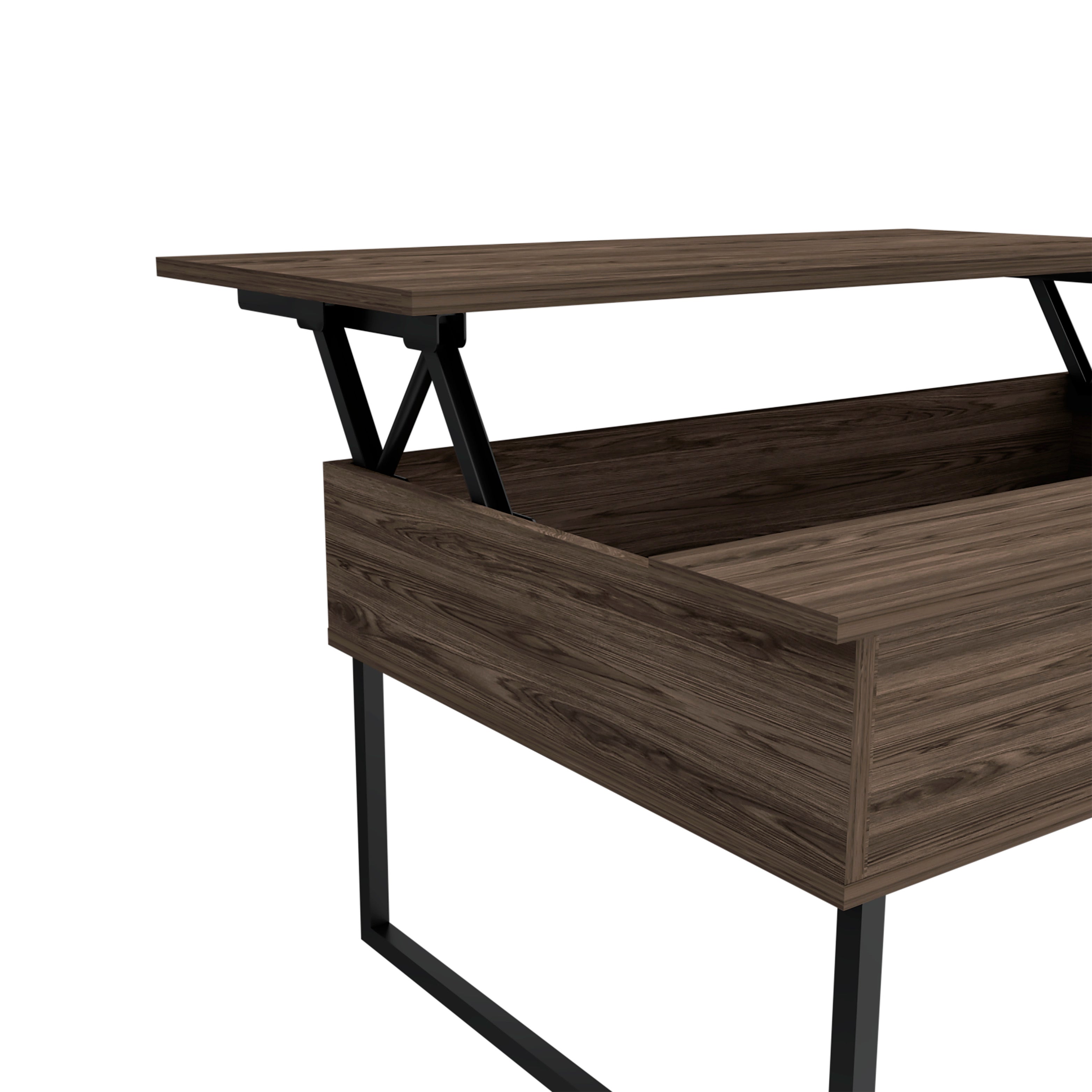 Viena Lift Top Coffee Table, Flexible Shelf, Two Legs , Dark Walnut - Luciddepo
