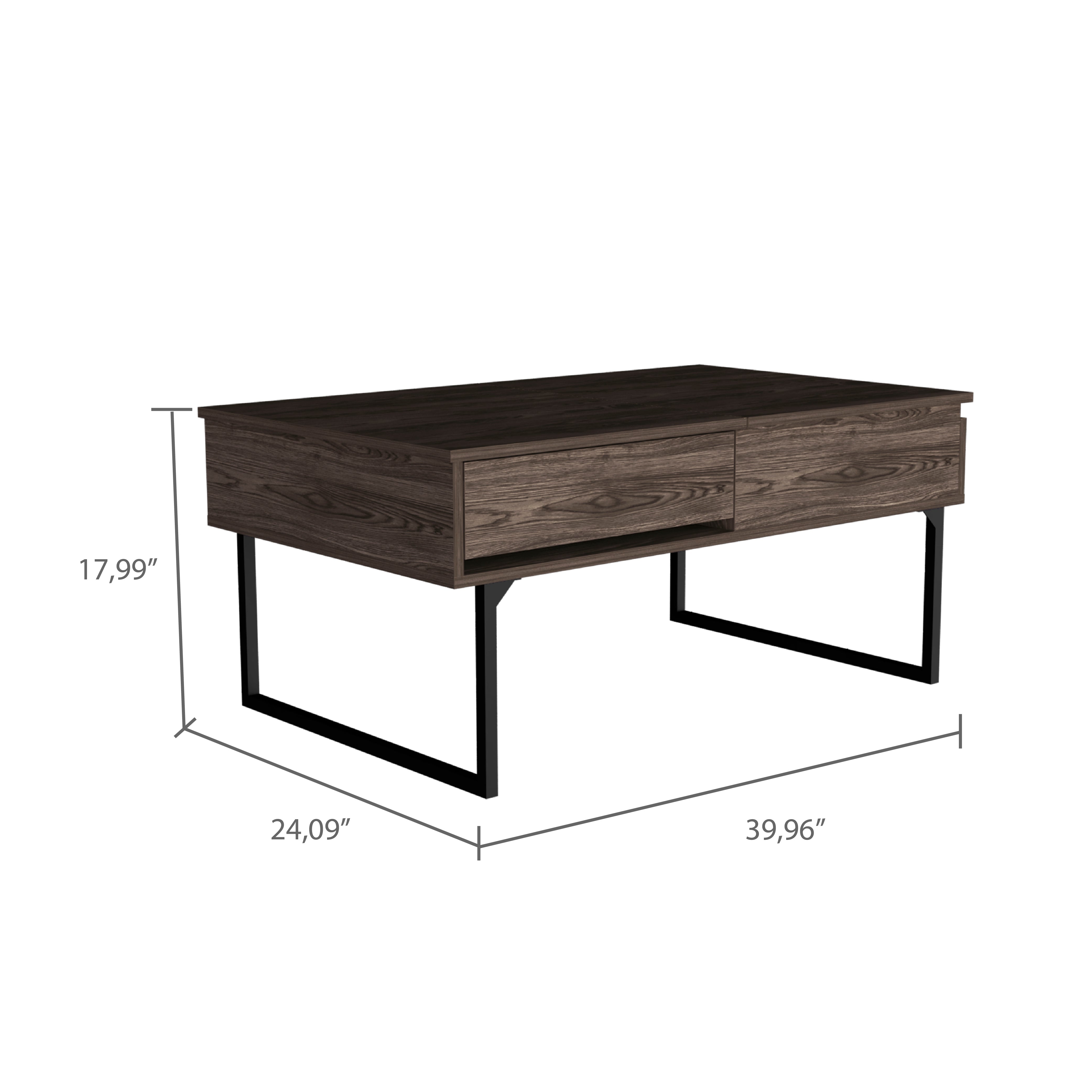 Manila Lift Top Coffee Table, One Drawer, Dark Walnut - Luciddepo