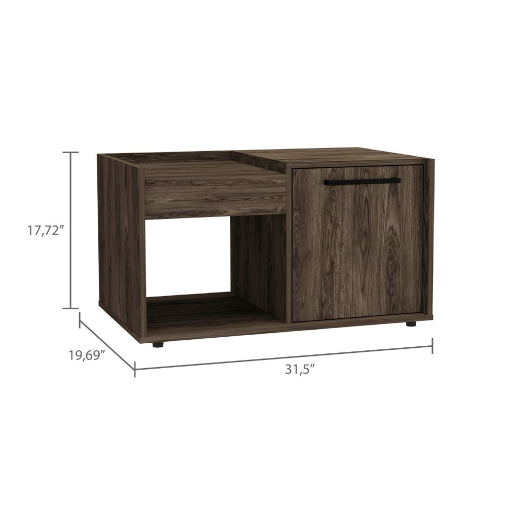 Ambar Coffee Table, One Open Shelf, Single Door Cabinet, Dark Walnut - Luciddepo