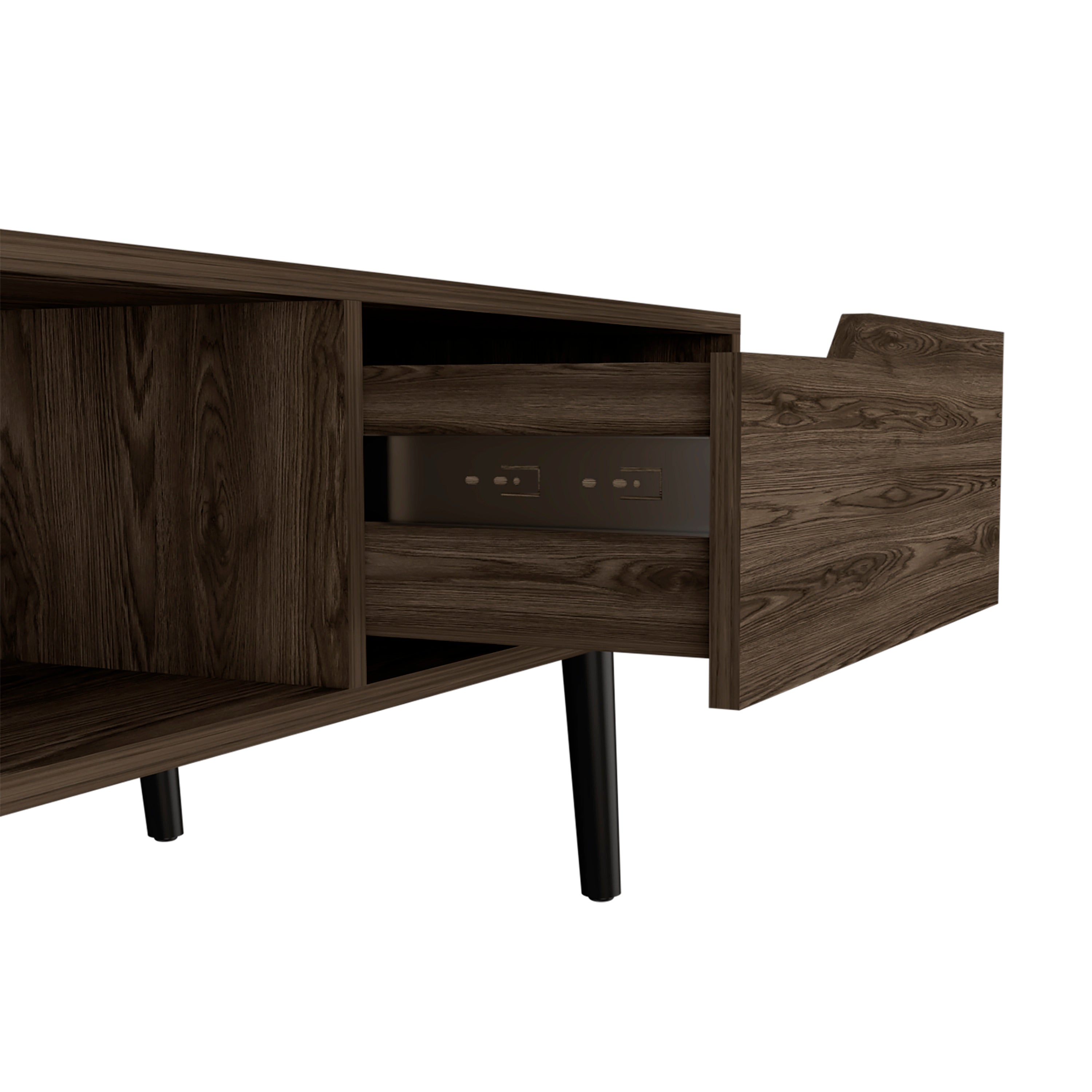 Kobe Coffee Table, One Open Shelf, One Drawer, Dark Walnut - Luciddepo