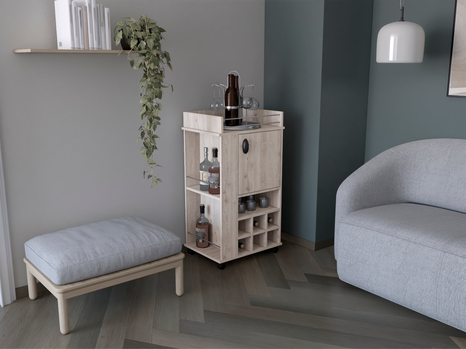 Fraser Bar Cart with 6 Built-in Wine Rack and Casters, Light Gray - Luciddepo