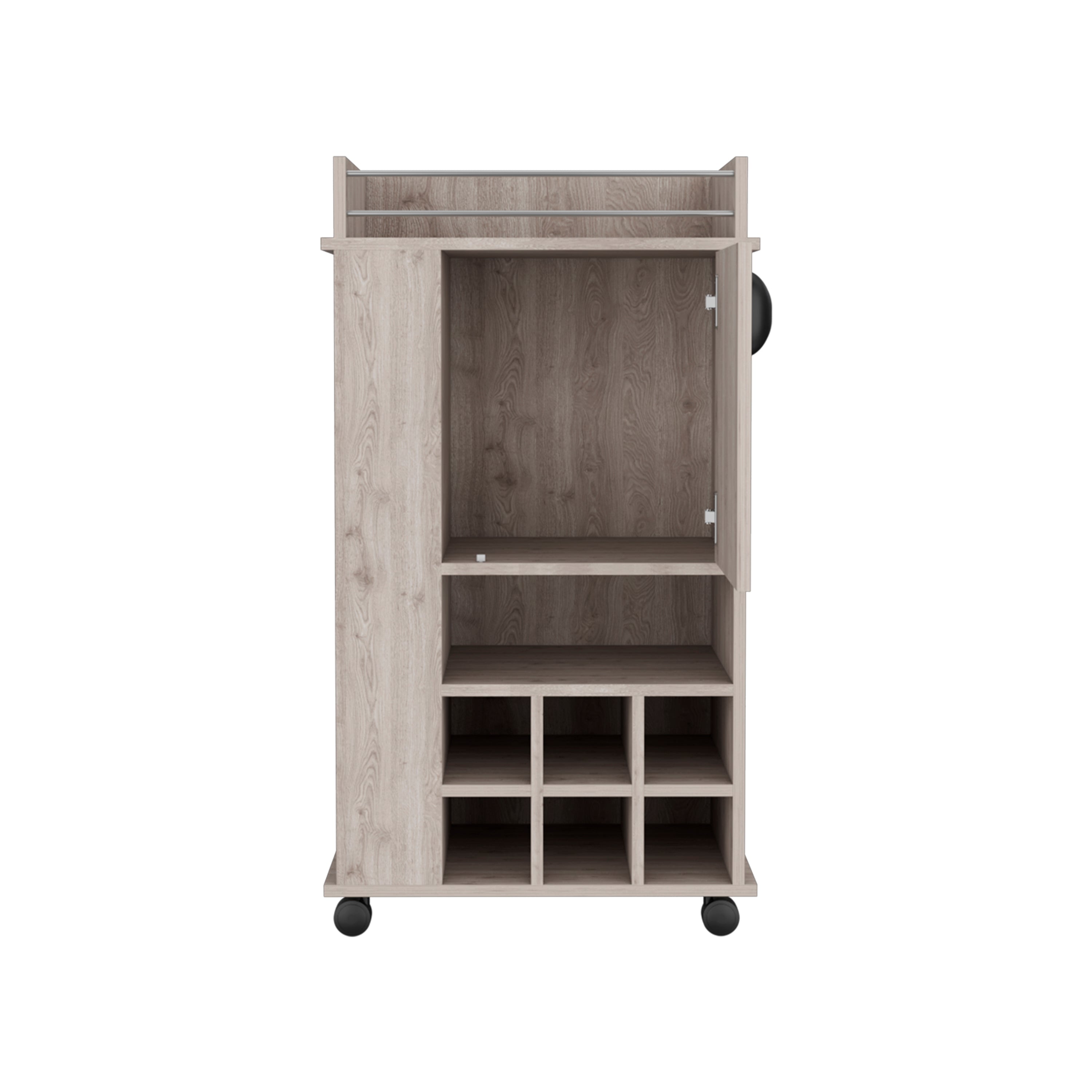 Fraser Bar Cart with 6 Built-in Wine Rack and Casters, Light Gray - Luciddepo