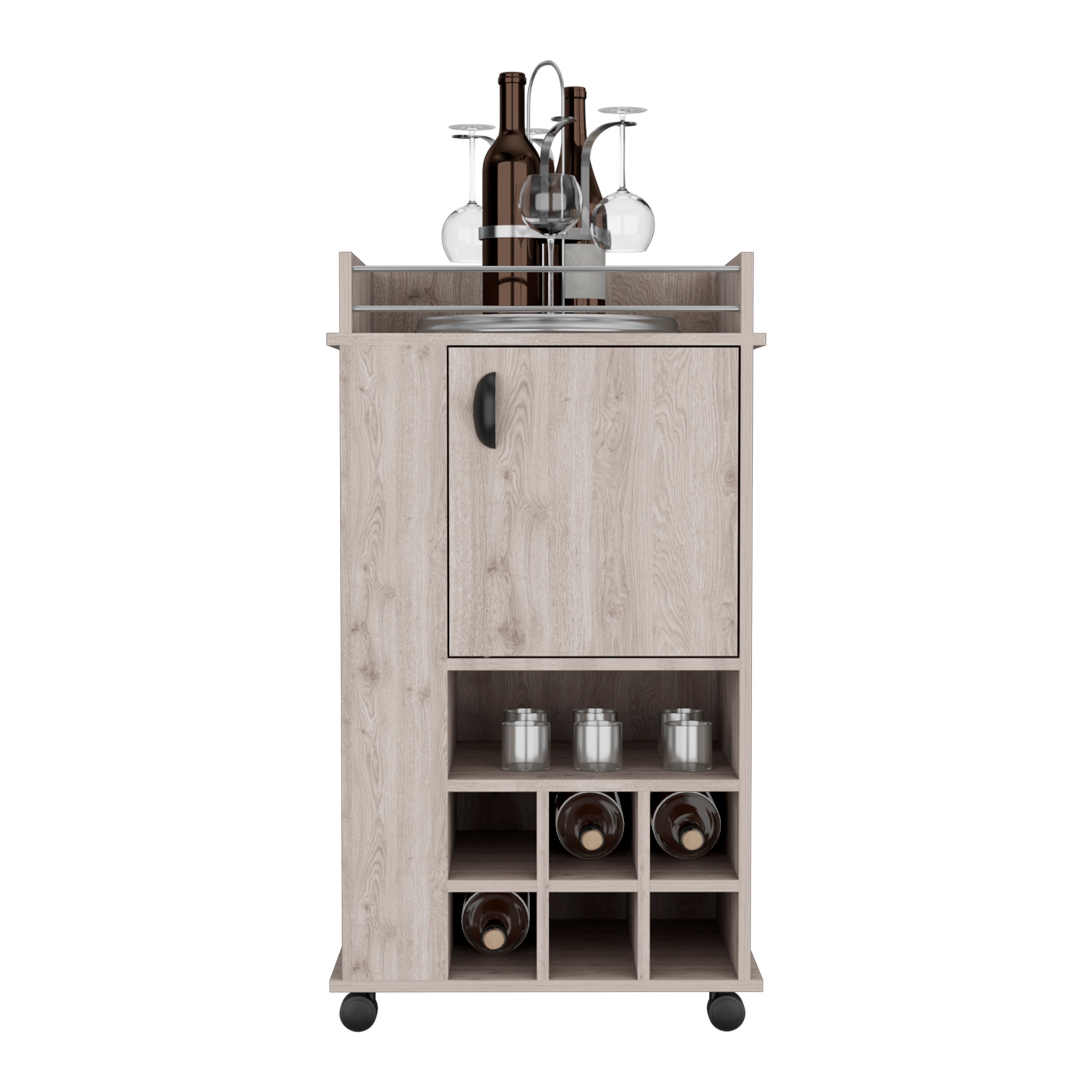 Fraser Bar Cart with 6 Built-in Wine Rack and Casters, Light Gray - Luciddepo