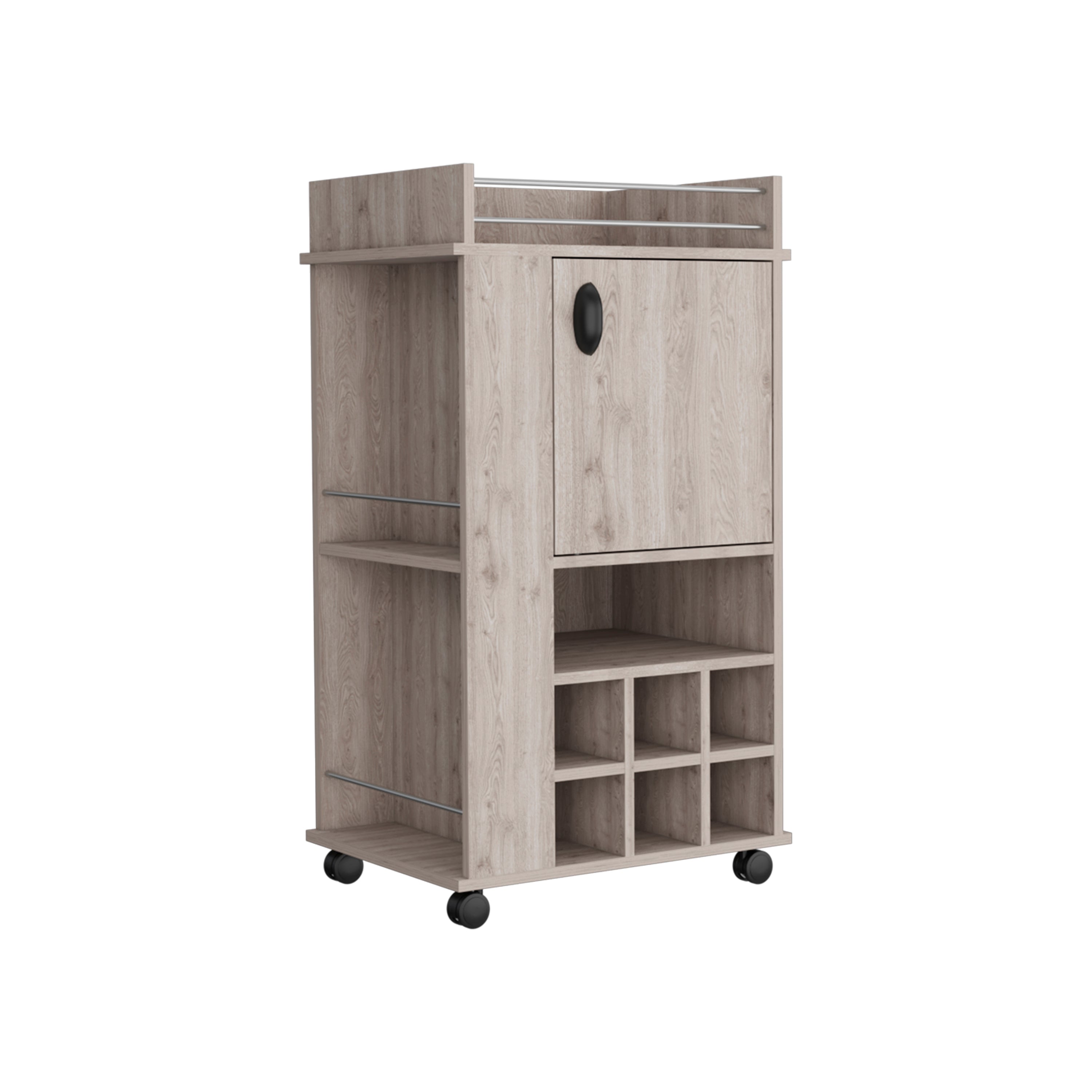 Fraser Bar Cart with 6 Built-in Wine Rack and Casters, Light Gray - Luciddepo