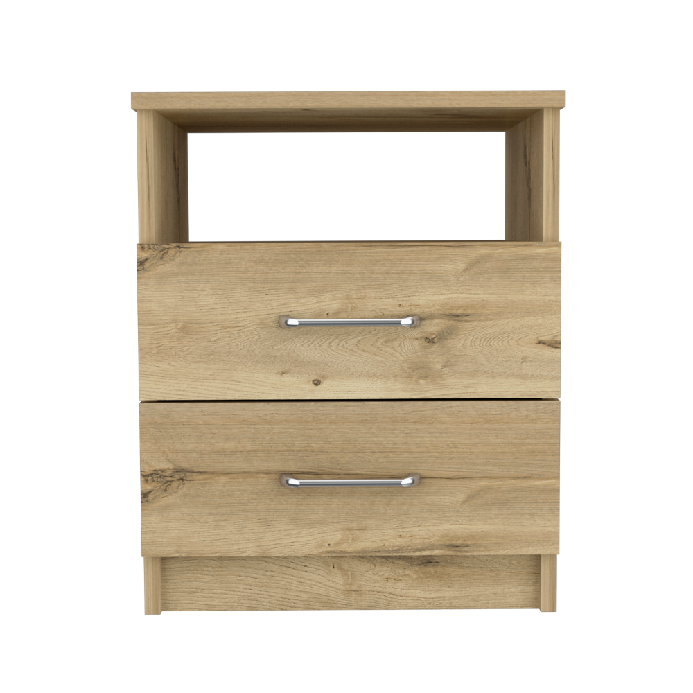 Salento Nightstand, Two Drawers, One Shelf, Superior Top, Light Oak - Luciddepo