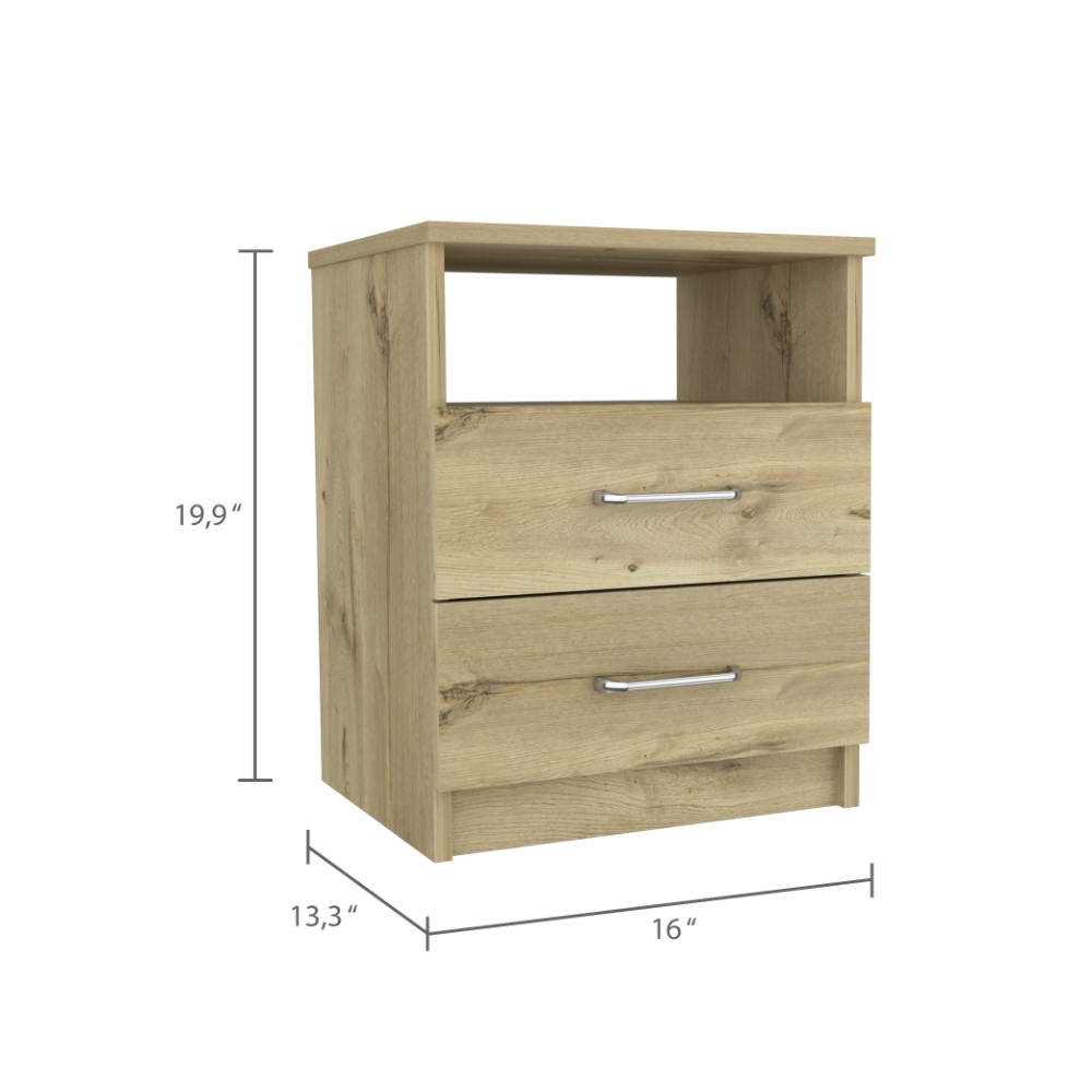 Salento Nightstand, Two Drawers, One Shelf, Superior Top, Light Oak - Luciddepo