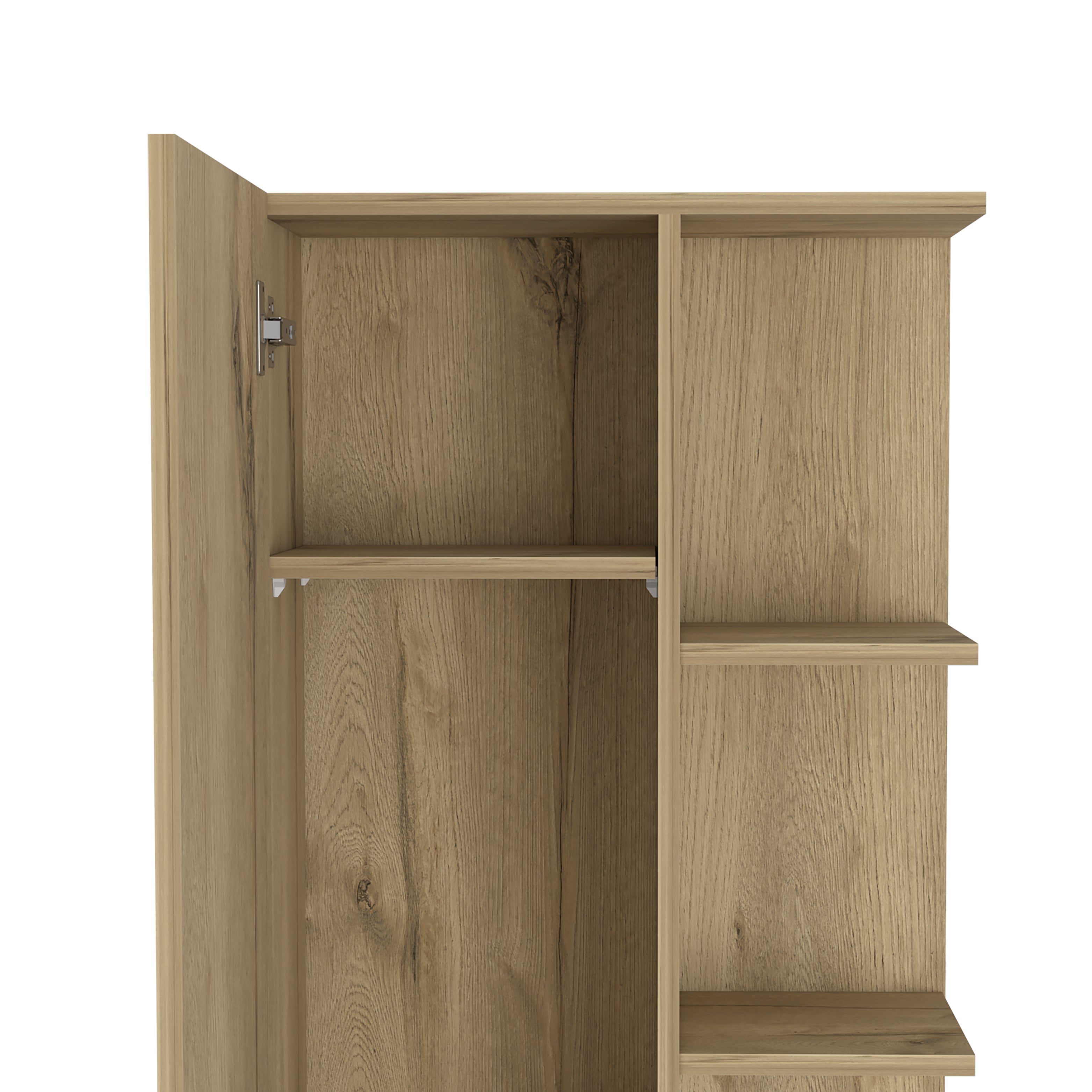 Venus Linen Single Door Cabinet, Five External Shelves, Four Interior Shelves, Light Oak - Luciddepo