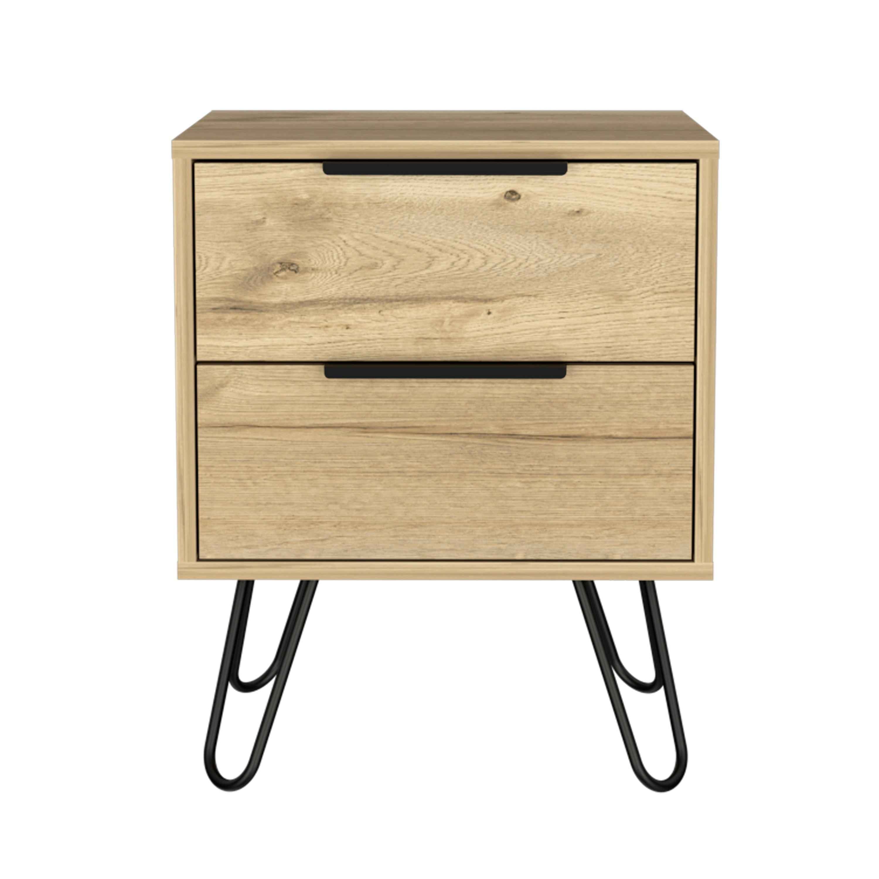 Begonia 2 Nightstand, Hairpin Legs, Two Drawers, Light Oak
