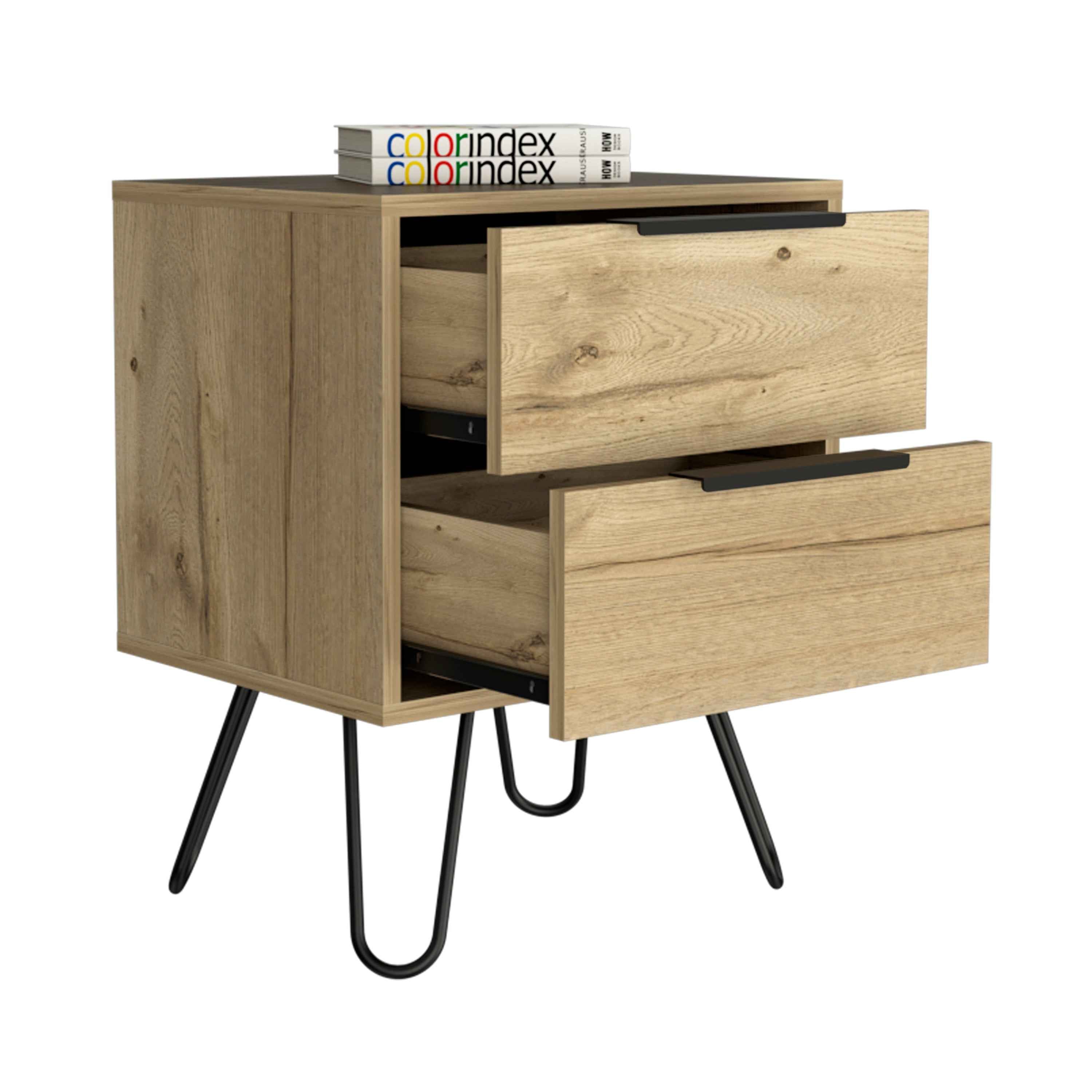 Begonia 2 Nightstand, Hairpin Legs, Two Drawers, Light Oak