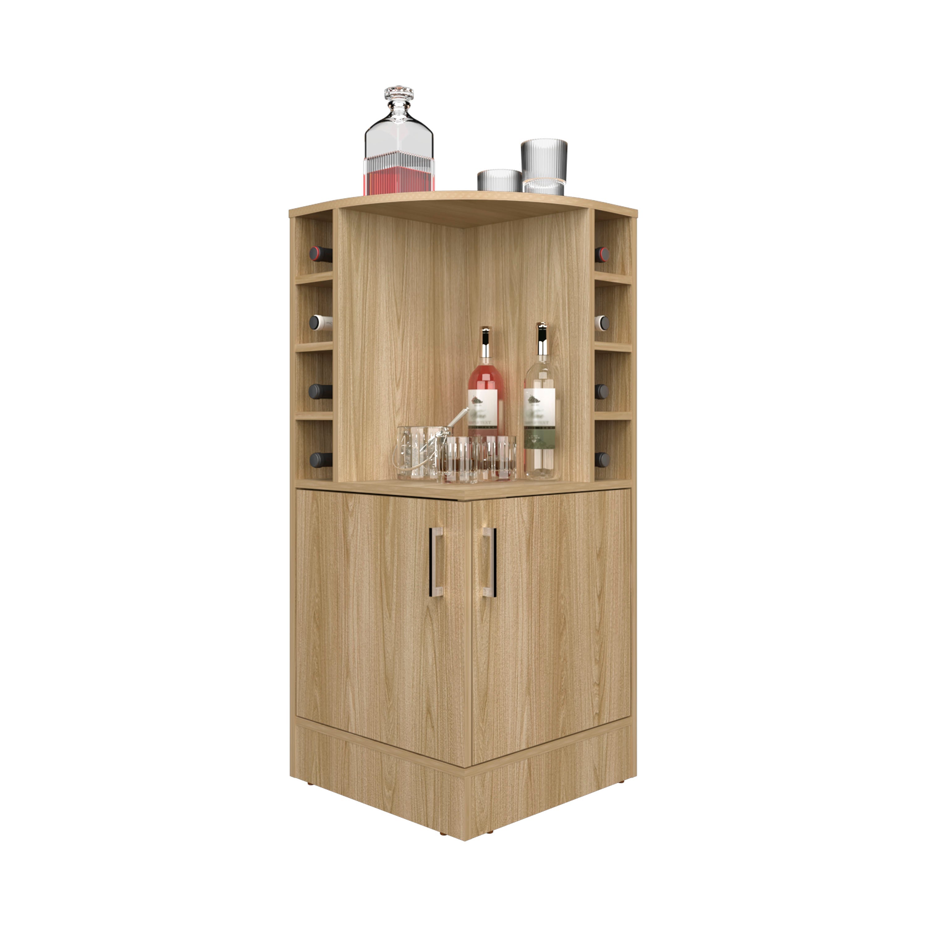 norwich Bar Cabinet, 2 Doors, 8 Wine Bottle Compartments, Natural Oak - Luciddepo