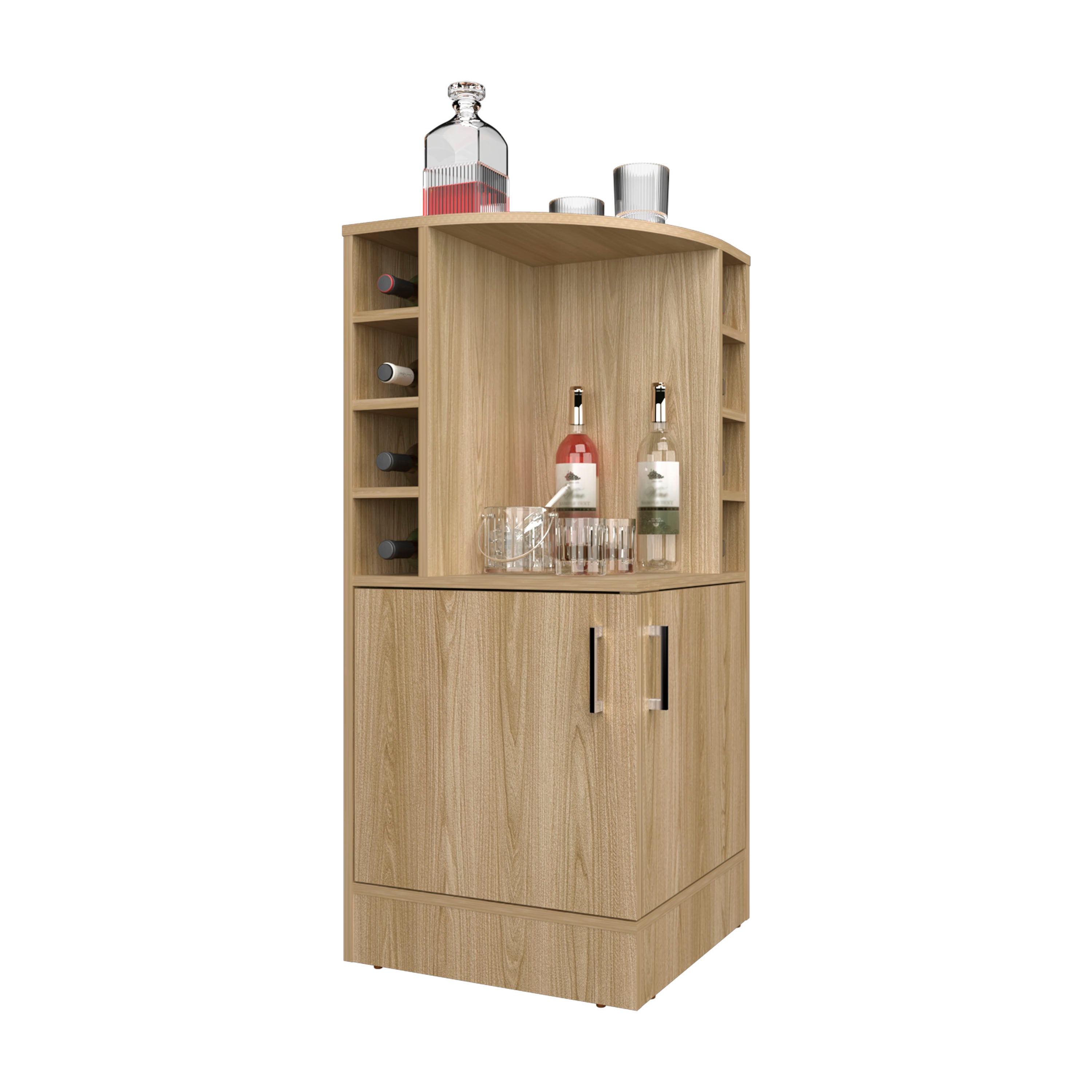 norwich Bar Cabinet, 2 Doors, 8 Wine Bottle Compartments, Natural Oak - Luciddepo