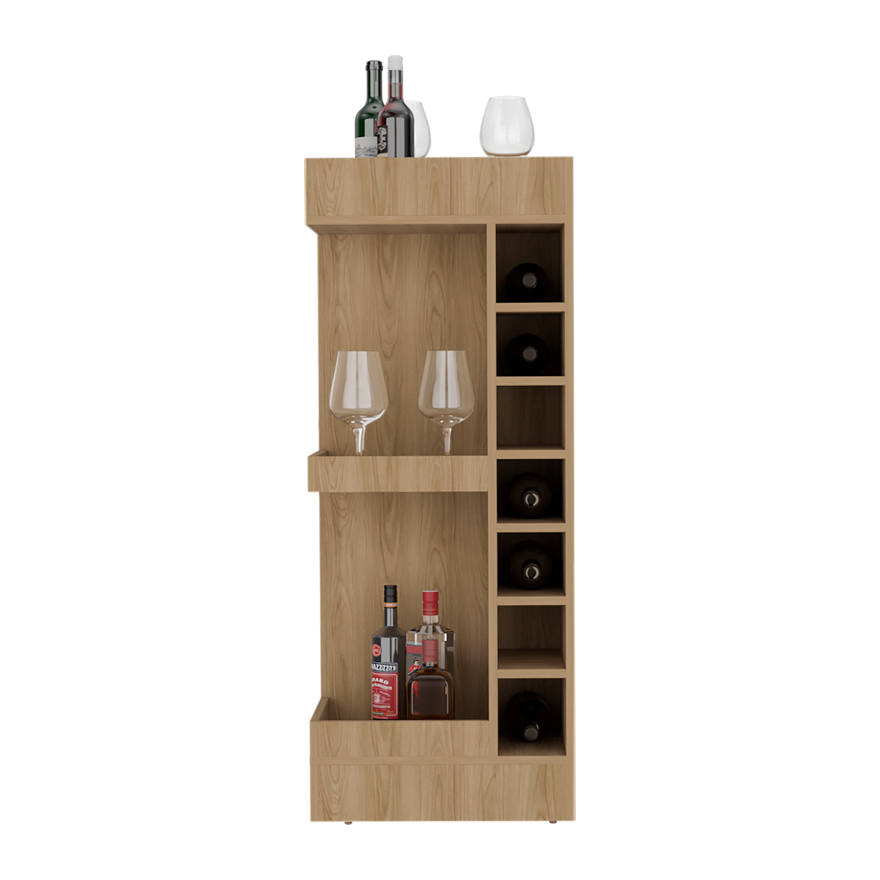Parker Bar Cabinet, 16 Shelves, Natural Oak - Luciddepo