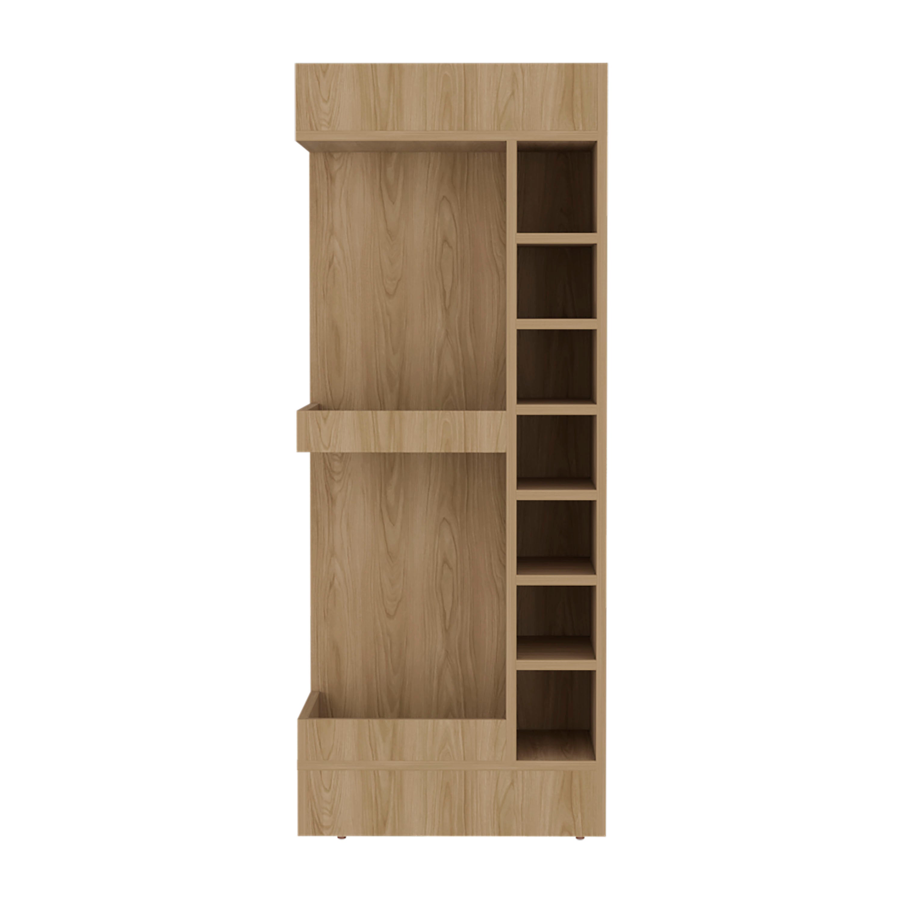 Parker Bar Cabinet, 16 Shelves, Natural Oak - Luciddepo