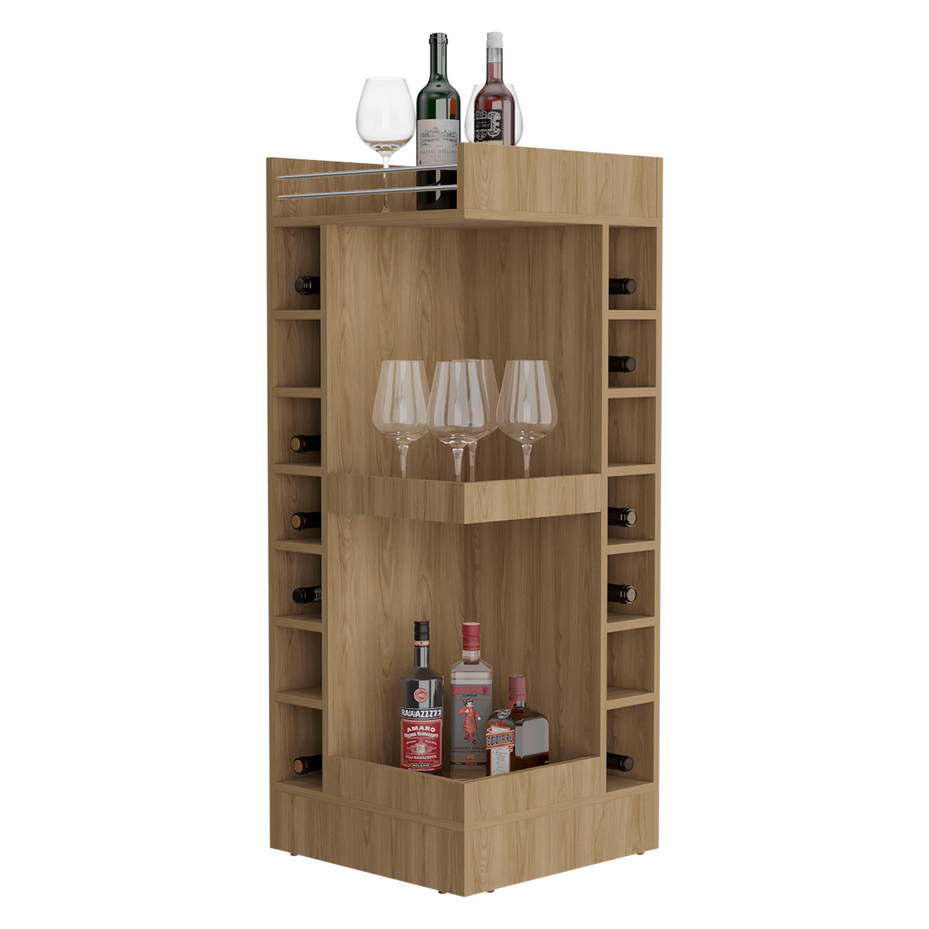 Parker Bar Cabinet, 16 Shelves, Natural Oak - Luciddepo