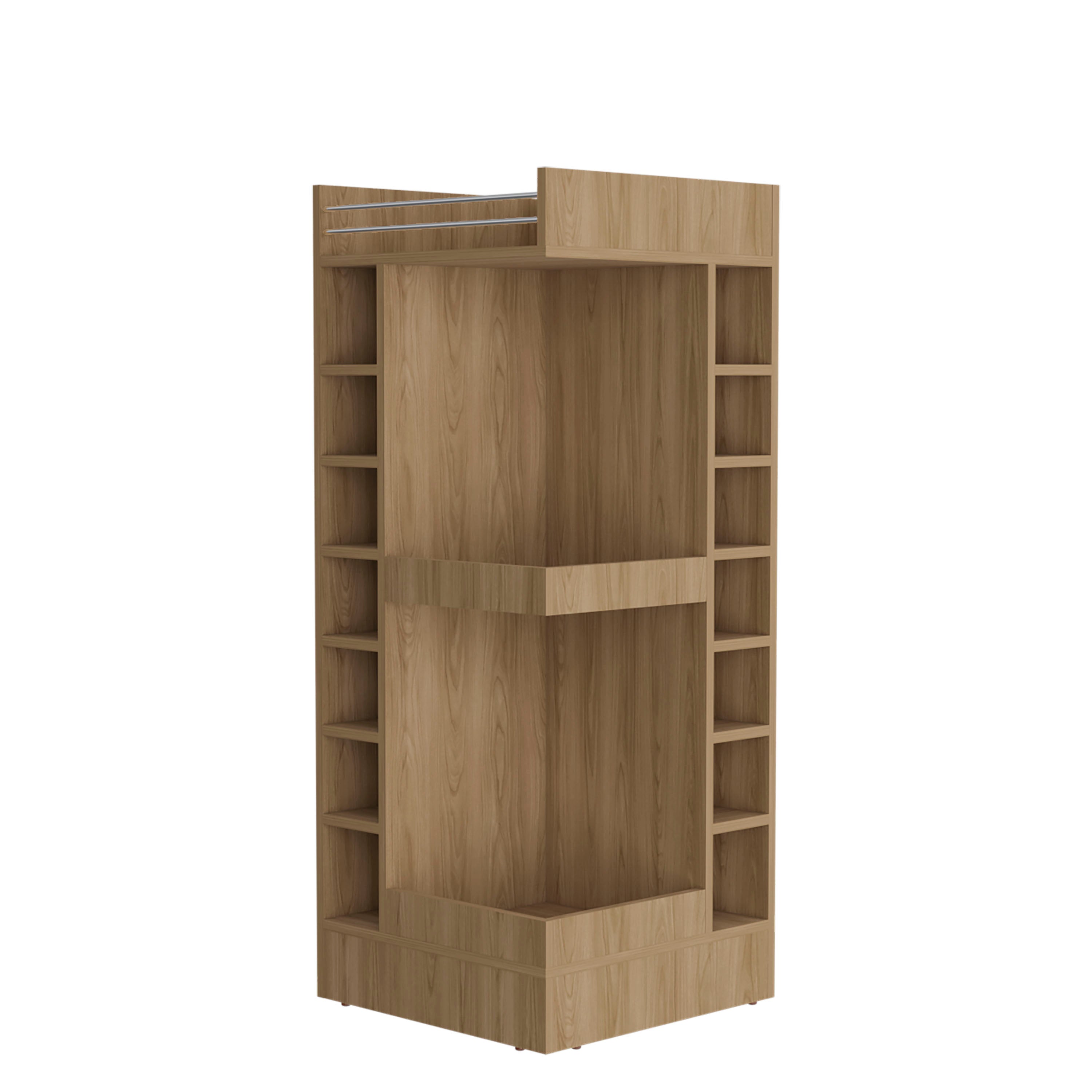 Parker Bar Cabinet, 16 Shelves, Natural Oak - Luciddepo