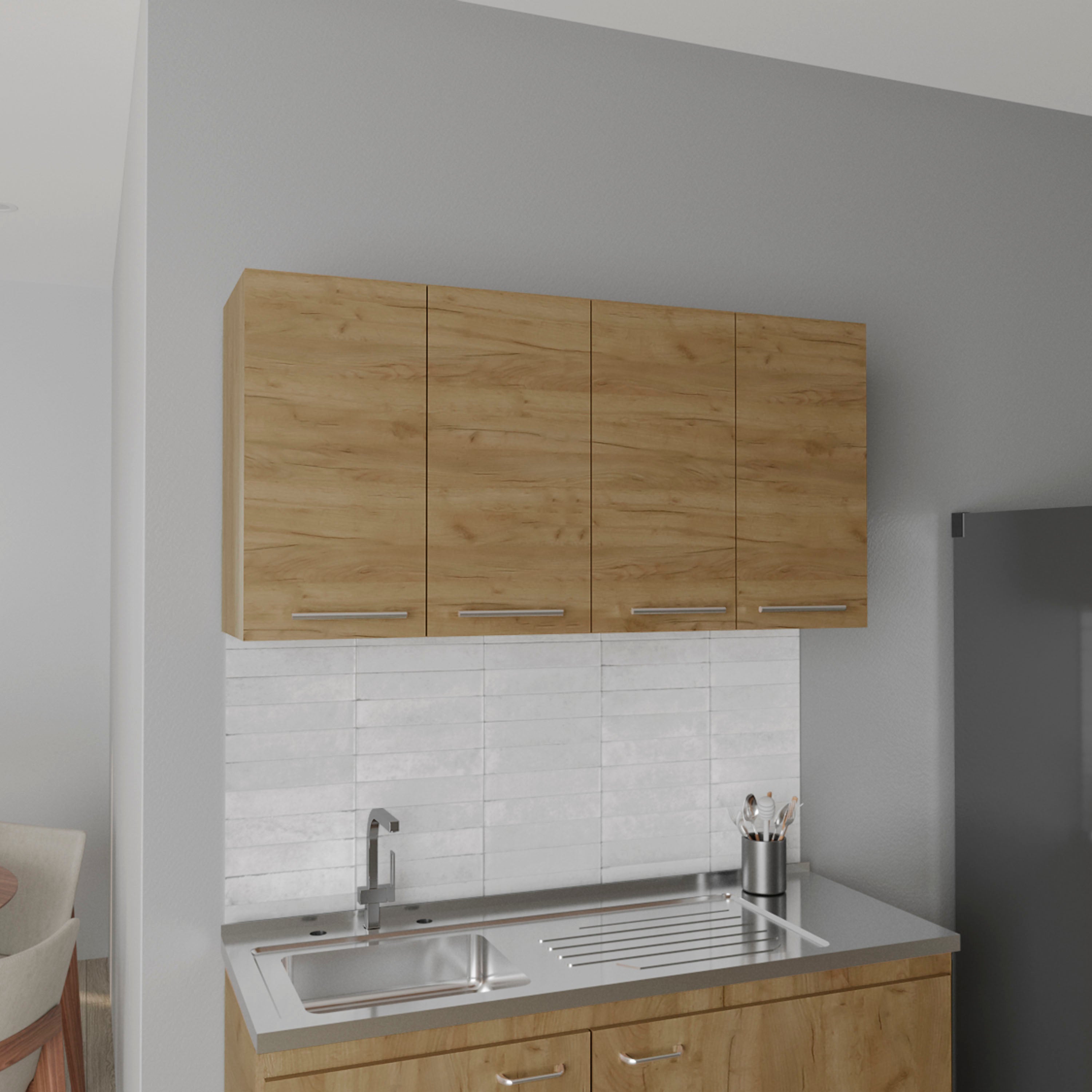 Oceana 120 Wall Cabinet, Four Doors, Two Cabinets, Two Shelves, Natural Oak - Luciddepo