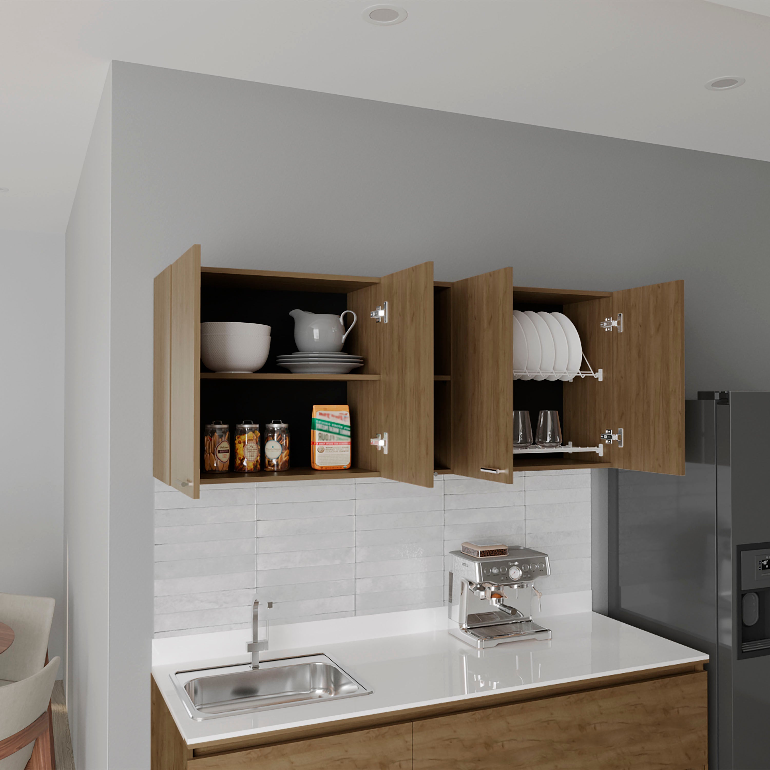 Olimpo 150 Wall Double Door Cabinet,Two External Shelves, Two Interior Shelves, Natural Oak - Luciddepo