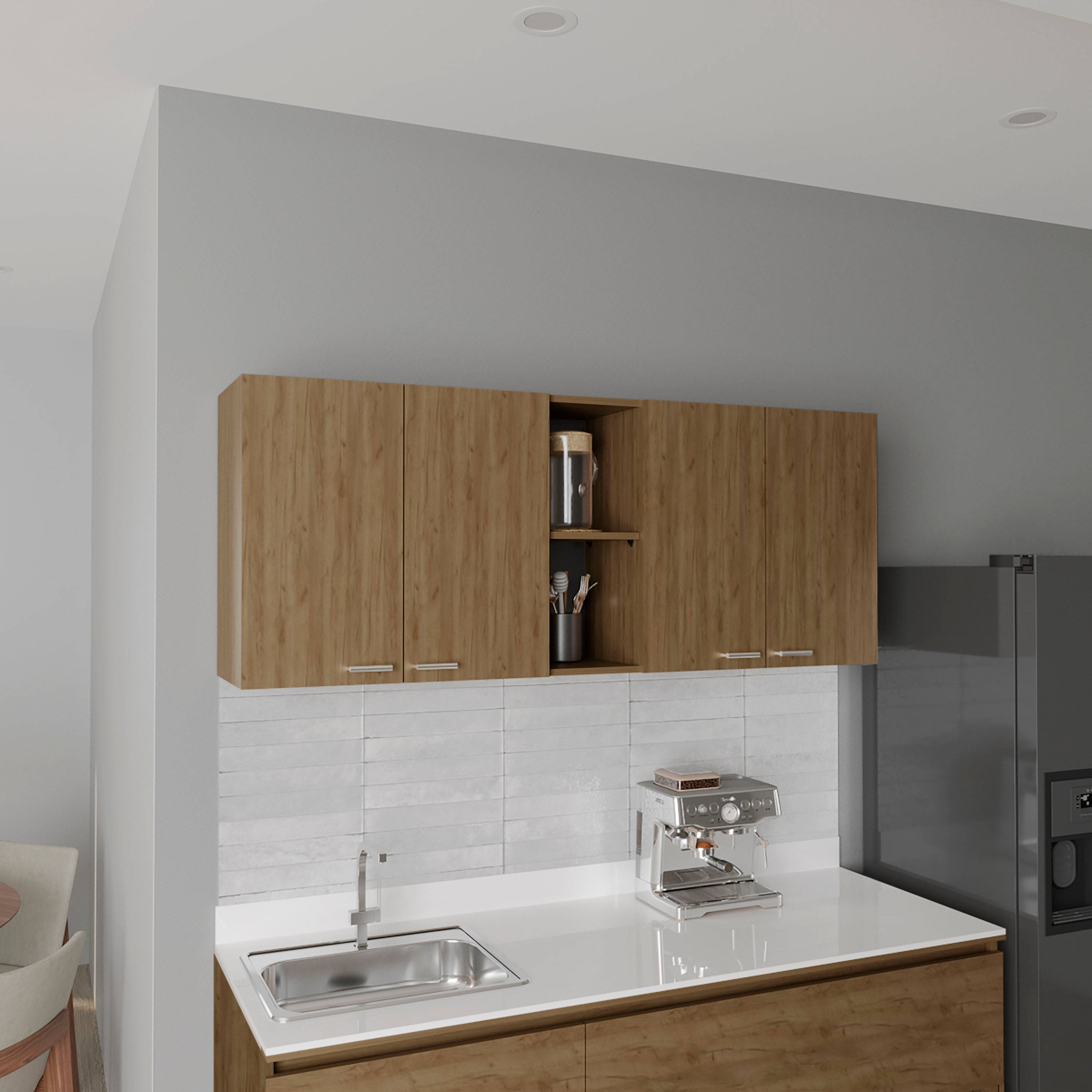 Olimpo 150 Wall Double Door Cabinet,Two External Shelves, Two Interior Shelves, Natural Oak - Luciddepo