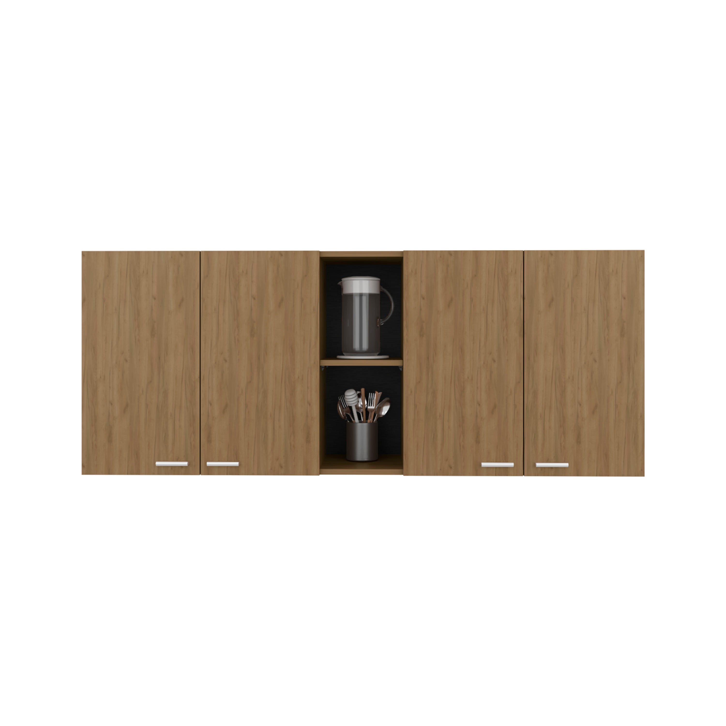 Olimpo 150 Wall Double Door Cabinet,Two External Shelves, Two Interior Shelves, Natural Oak - Luciddepo