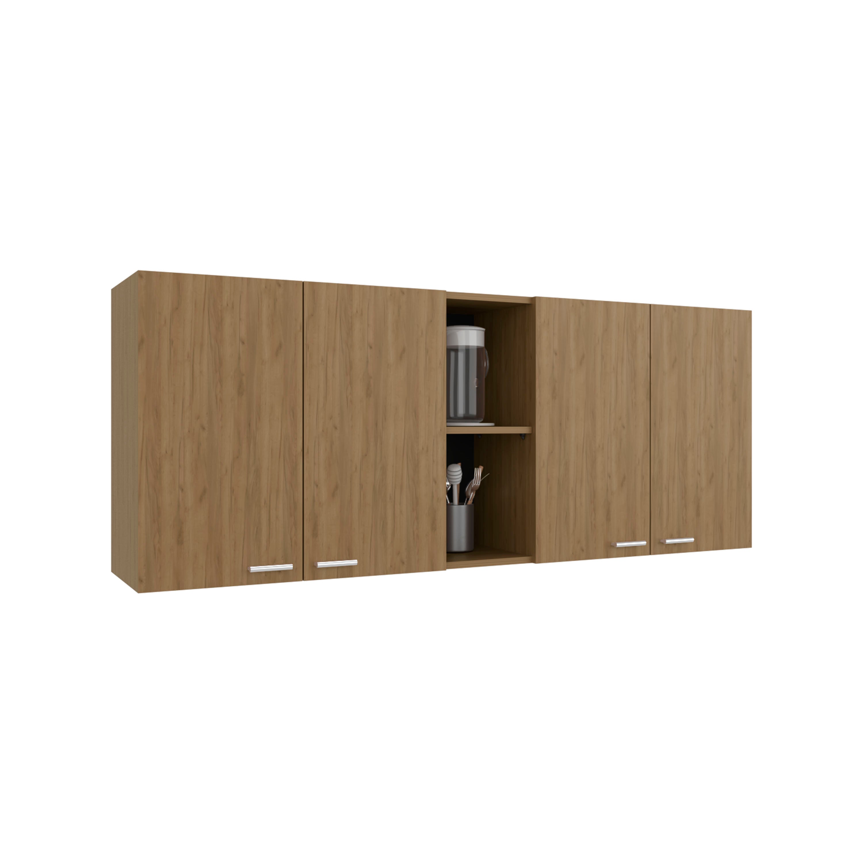 Olimpo 150 Wall Double Door Cabinet,Two External Shelves, Two Interior Shelves, Natural Oak - Luciddepo