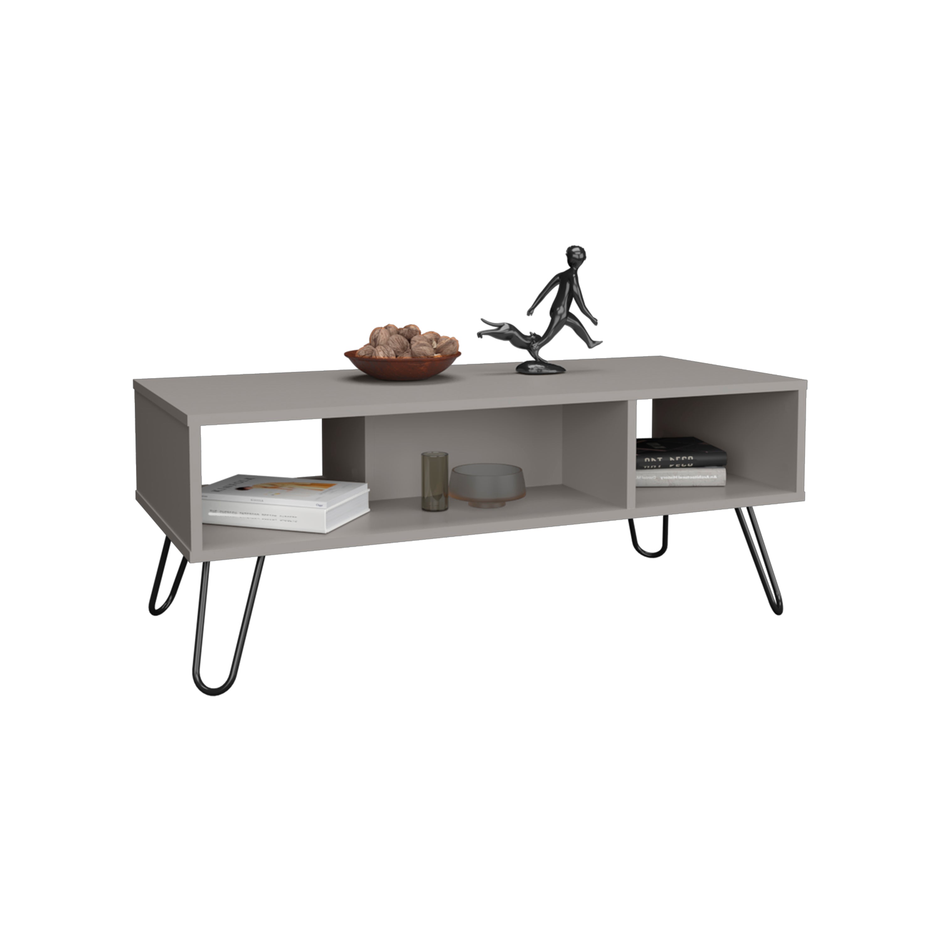 Selma Coffee Table with 4 Legs and 2 Shelves, White - Luciddepo