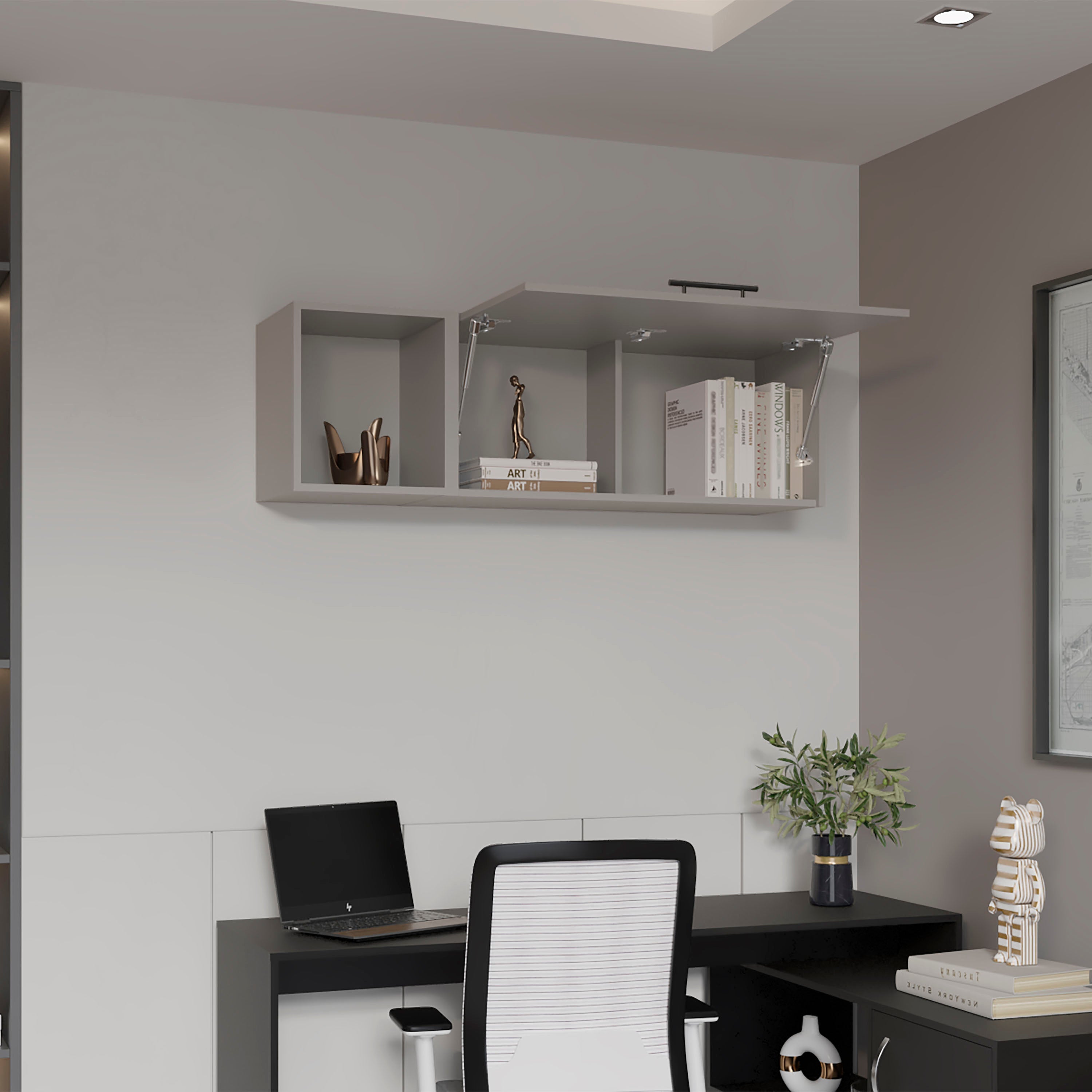 Rockwood Wall Shelf with 1 Door and 3 Shelves, Smokey Gray - Luciddepo